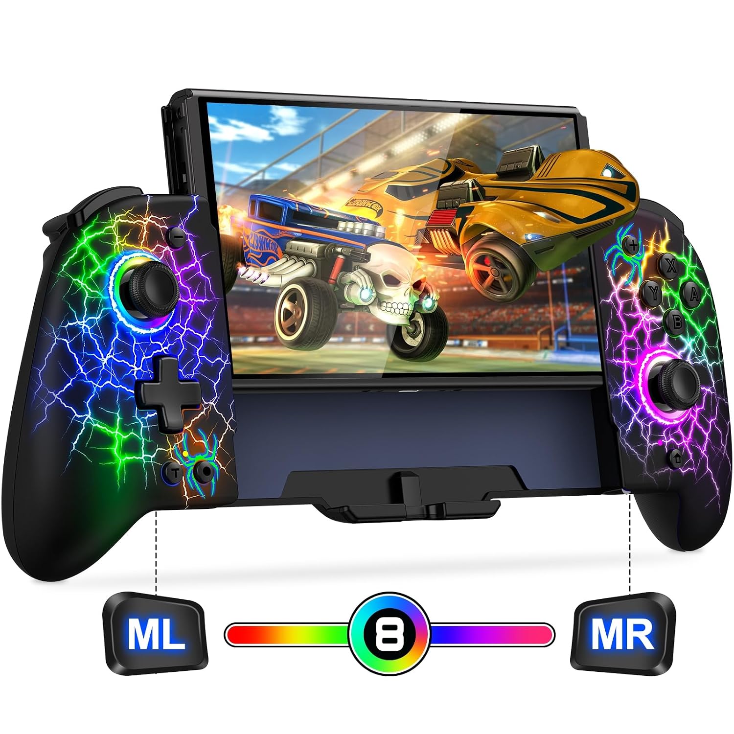 CONTROL INALÁMBRICO PARA SWITCH GAMMEEFY JC200 SPIDER WEB CON JOYSTICKS HALL EFFECT Y LUZ RGB - 1