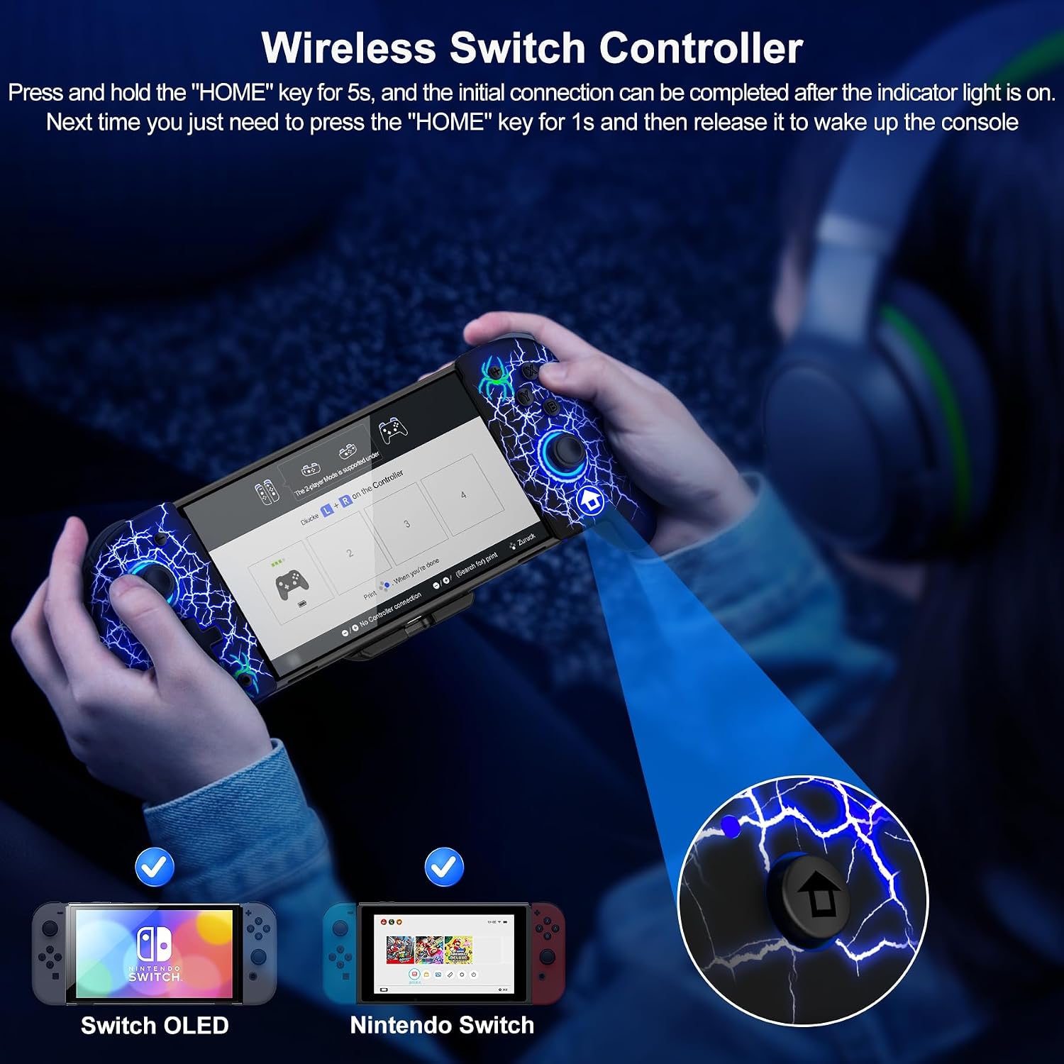 CONTROL INALÁMBRICO PARA SWITCH GAMMEEFY JC200 SPIDER WEB CON JOYSTICKS HALL EFFECT Y LUZ RGB - 5