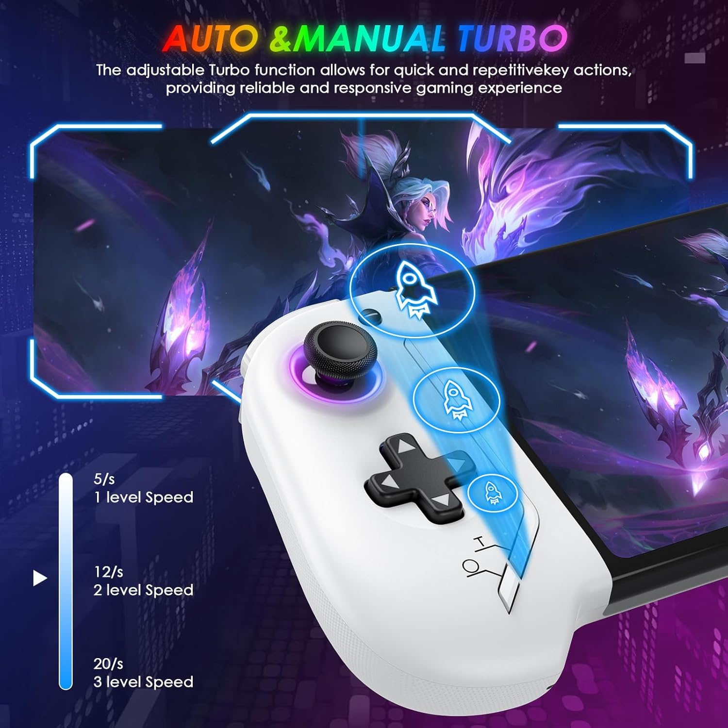 CONTROL PARA NINTENDO SWITCH MOONAG BLANCO CON GIROSCOPIO 6 EJES Y BATERÍA 1000MAH - 5