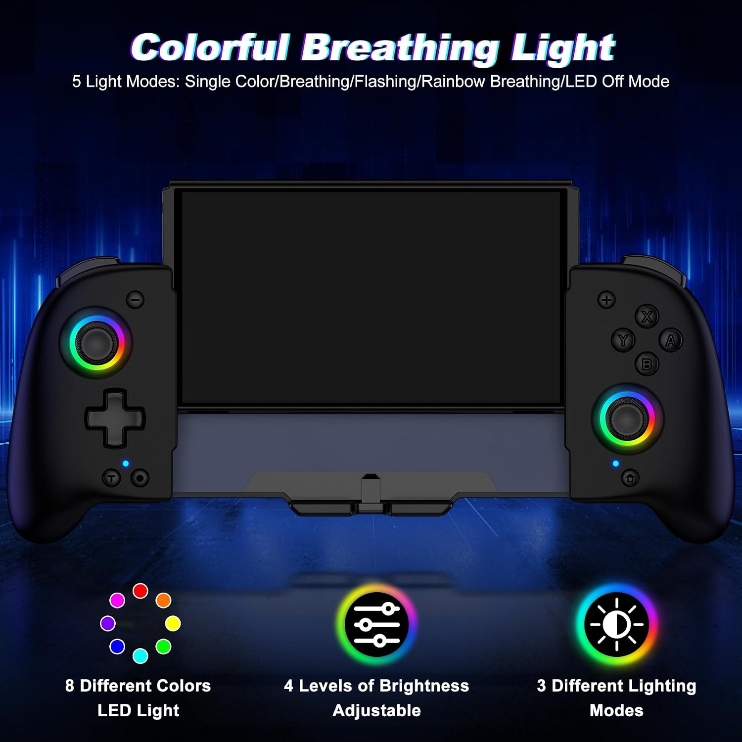 CONTROL INALÁMBRICO GAMMEEFY PARA SWITCH CON JOYSTICKS HALL EFFECT Y LUZ RGB - 3