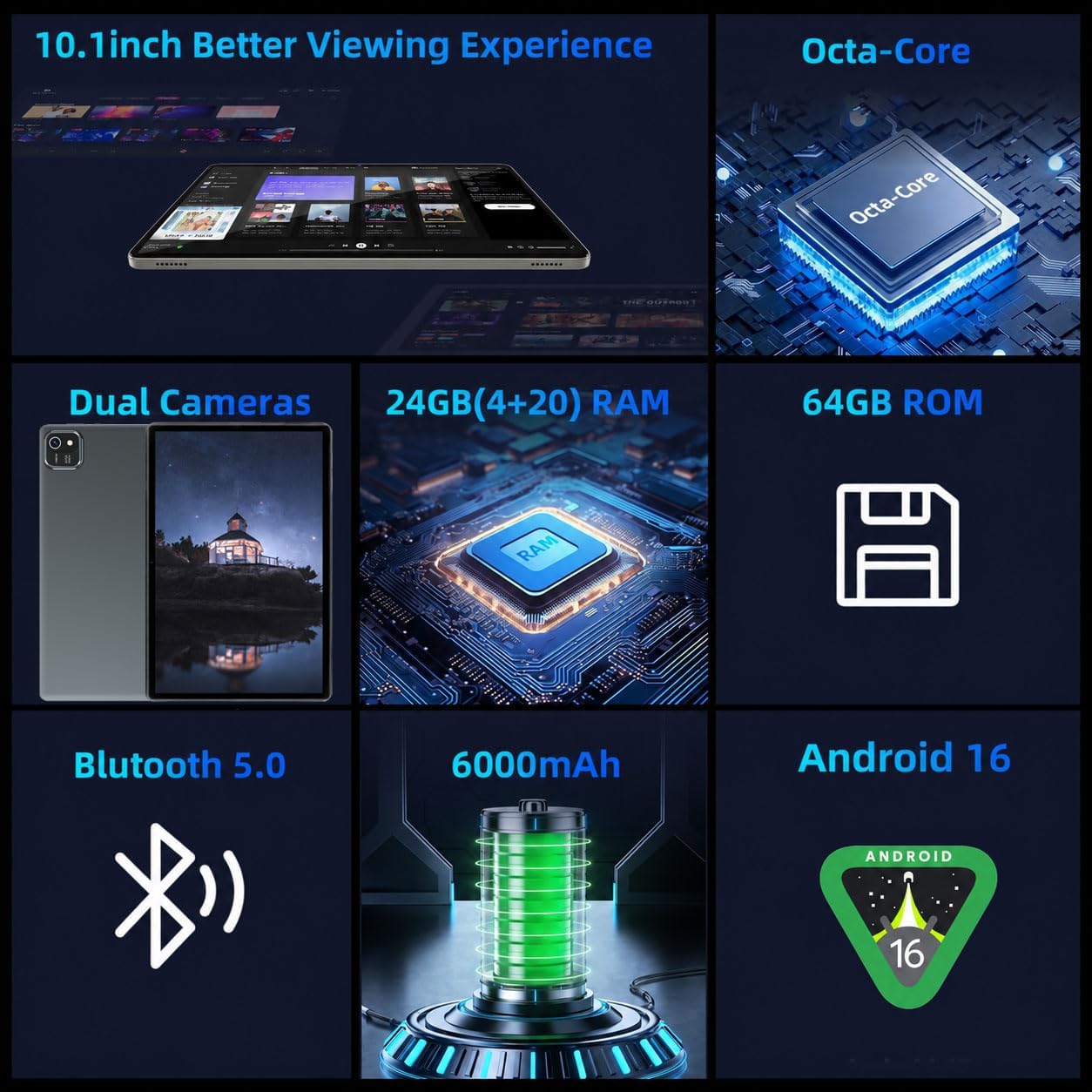 TABLET TUOHAITIME ANDROID 16 10 PULGADAS OCTA CORE AZUL - 2