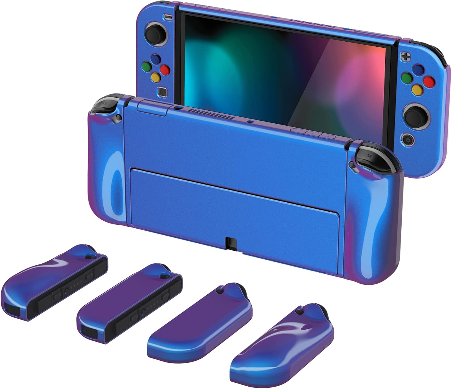 FUNDA PROTECTORA PLAYVITAL ALTERGRIPS PARA NINTENDO SWITCH OLED COLOR GLOSSY CAMALEÓN MORADO AZUL - 1