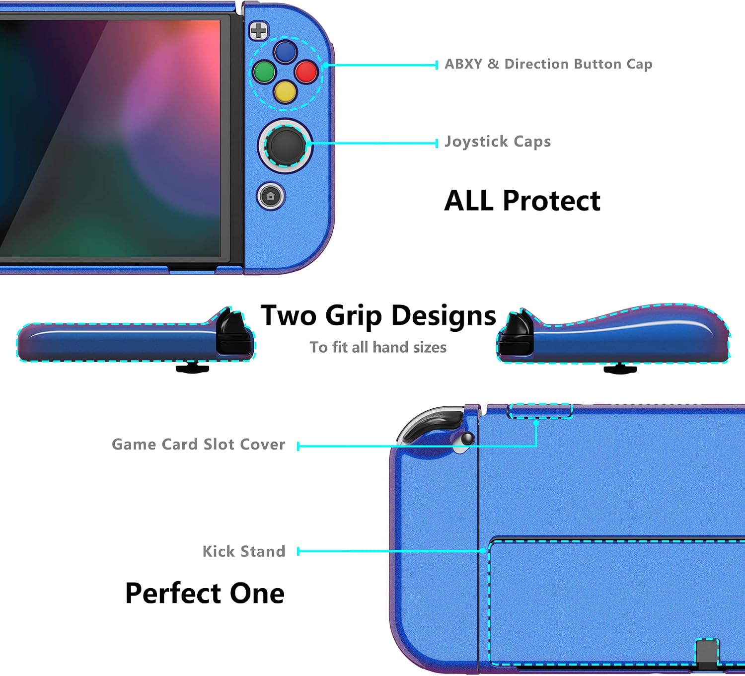 FUNDA PROTECTORA PLAYVITAL ALTERGRIPS PARA NINTENDO SWITCH OLED COLOR GLOSSY CAMALEÓN MORADO AZUL - 5