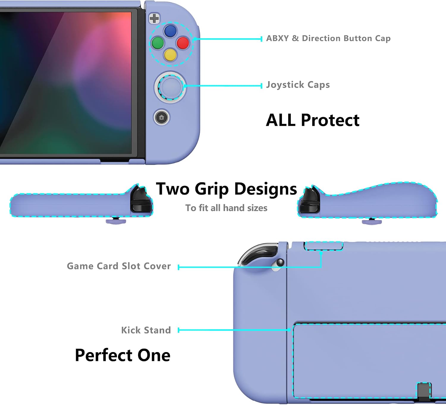 FUNDA PROTECTORA PLAYVITAL ALTERGRIPS PARA NINTENDO SWITCH OLED COLOR VIOLETA CLARO - 3