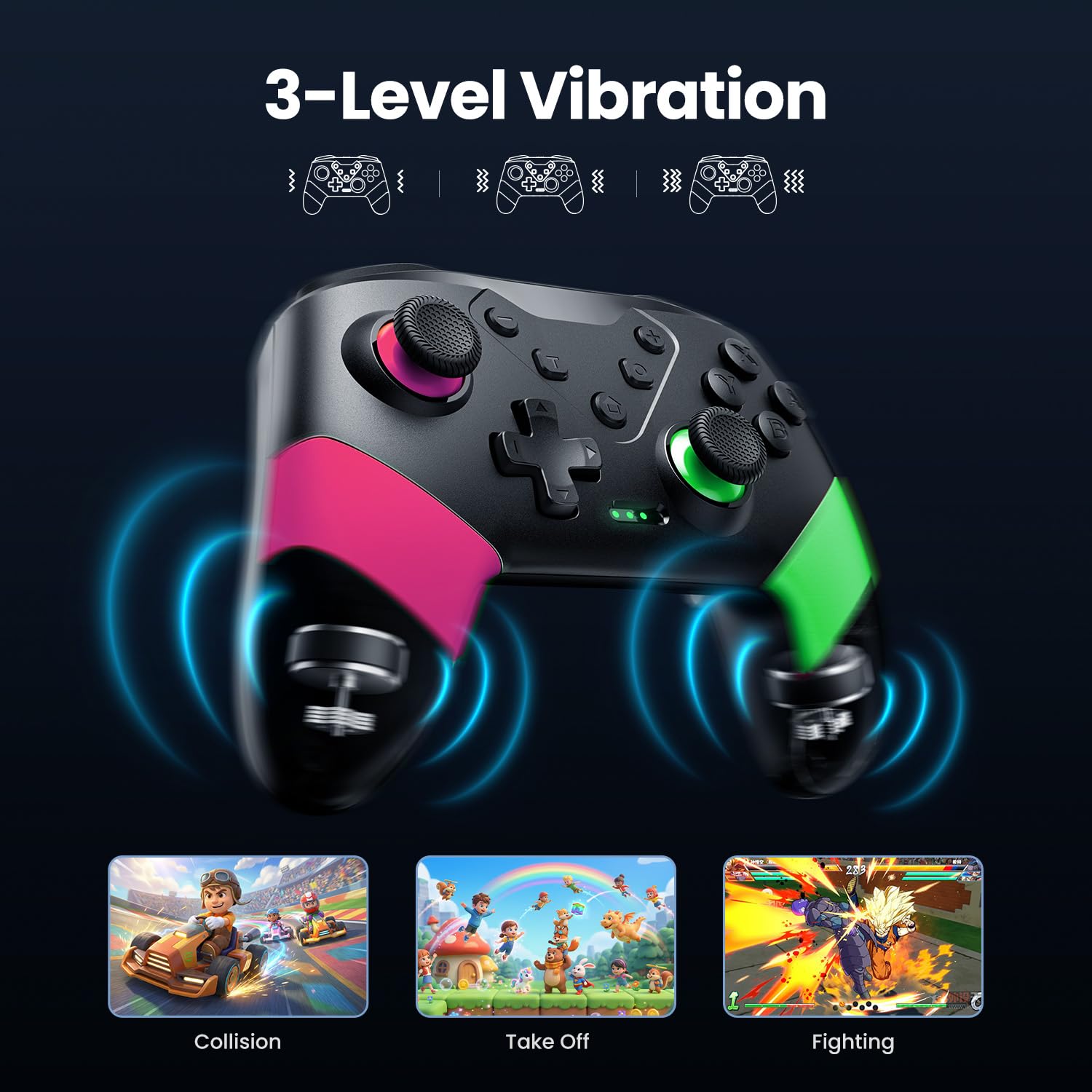 MANDO PARA SWITCH VOYEE PRO ROSADO-VERDE - 5