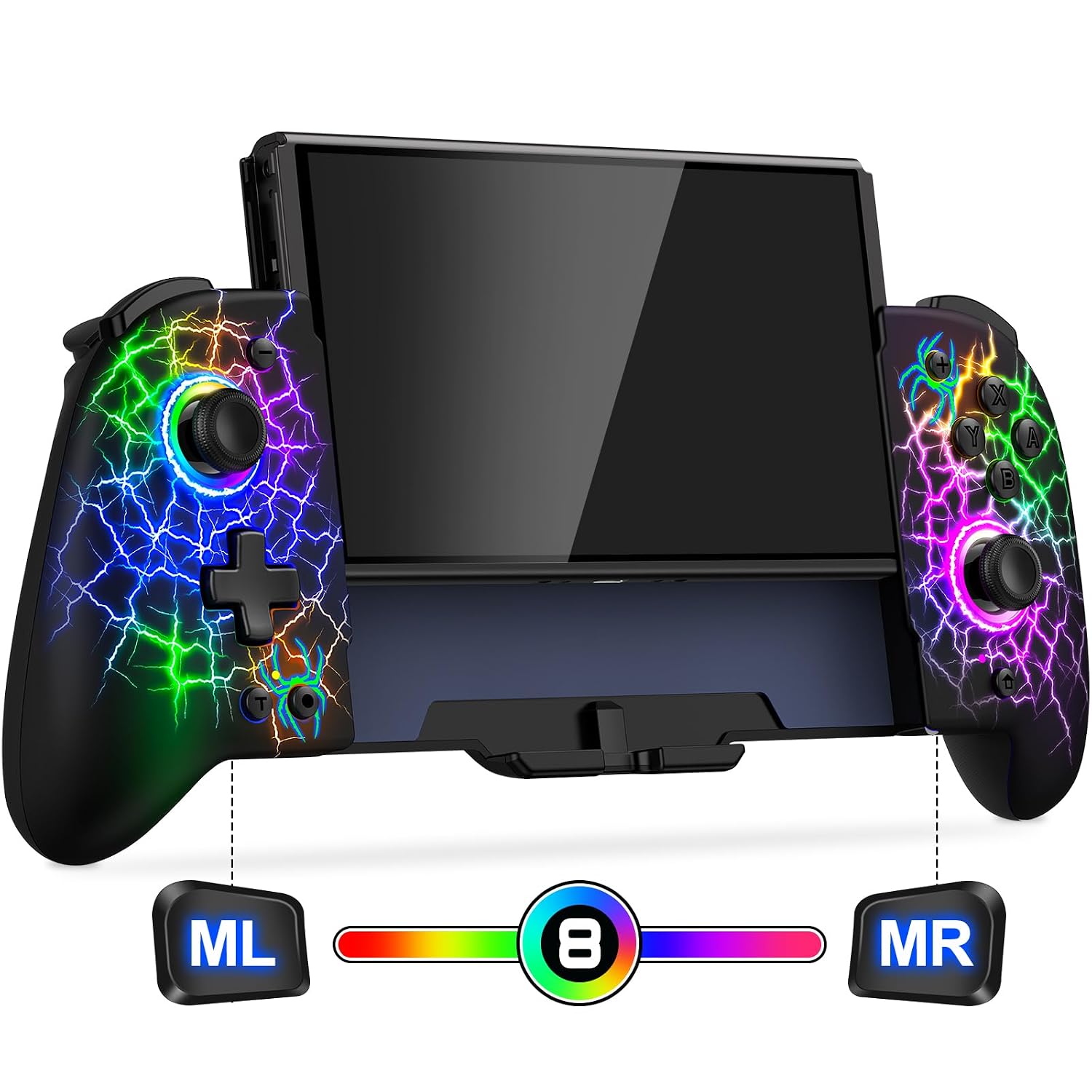 CONTROL INALÁMBRICO GAMMEEFY SWITCH CON JOYSTICKS HALL EFFECT Y LUZ RGB SPIDER SILK - 1
