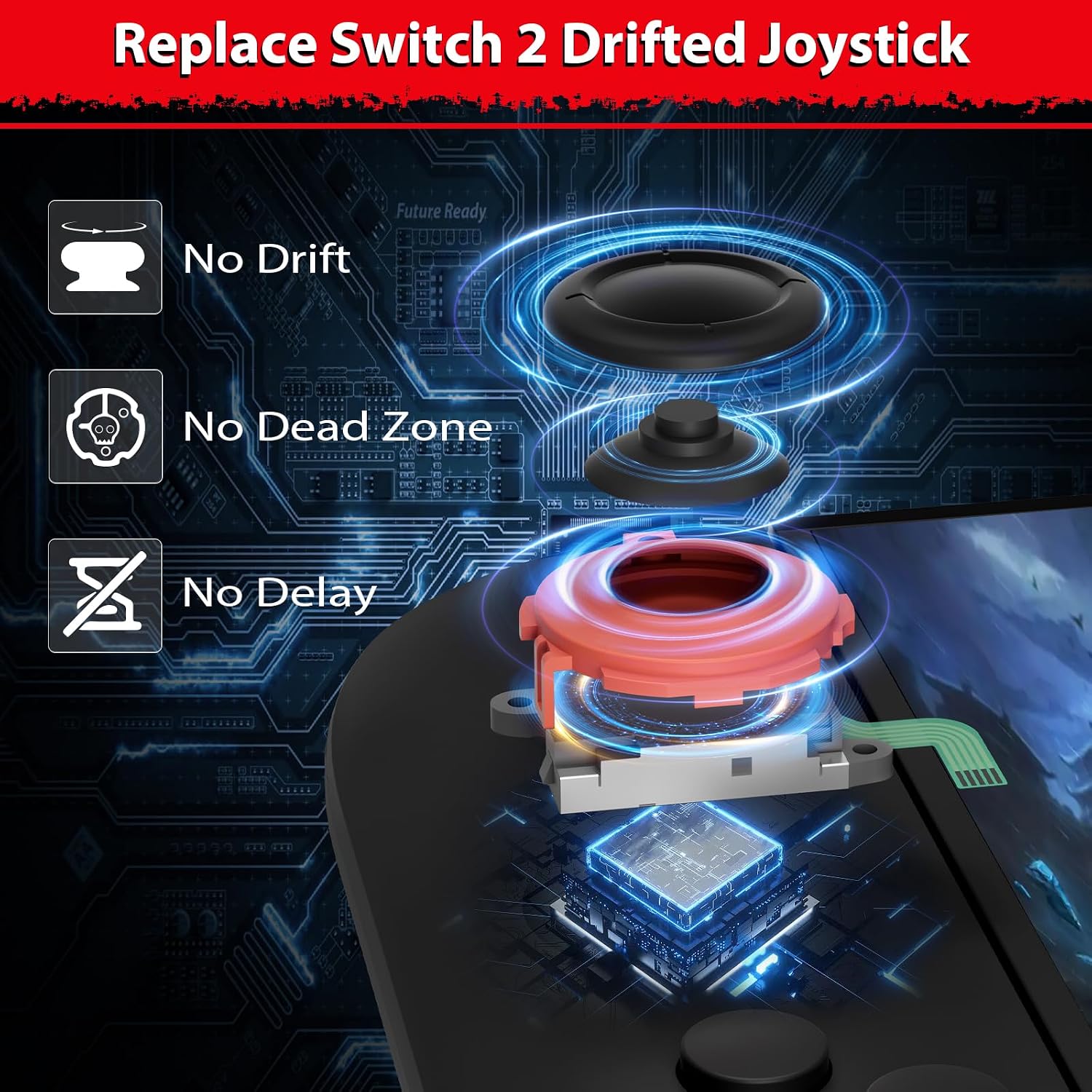 KIT DE REEMPLAZO DE JOYSTICK PARA JOYCON JAOYSTII SWITCH 2 (L/R) AZUL/ROJO 2 UNIDADES - 3
