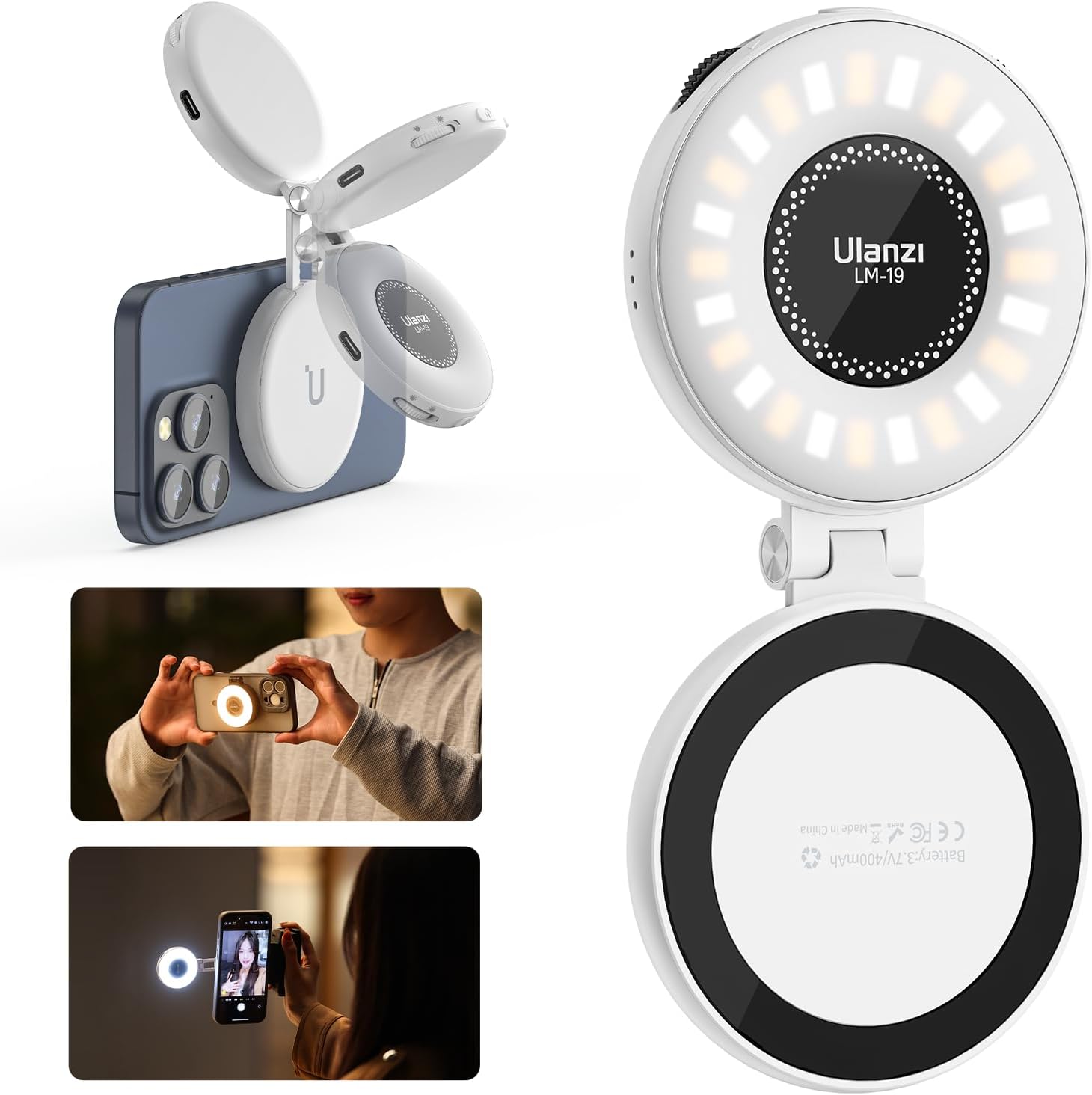 ILUMINADOR ULANZI MAGNETIC SELFIE LIGHT BLANCO COMPATIBLE CON MAGSAFE - 1