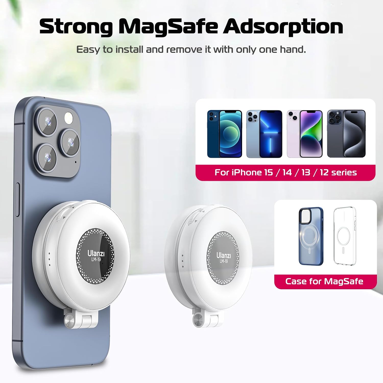 ILUMINADOR ULANZI MAGNETIC SELFIE LIGHT BLANCO COMPATIBLE CON MAGSAFE - 2