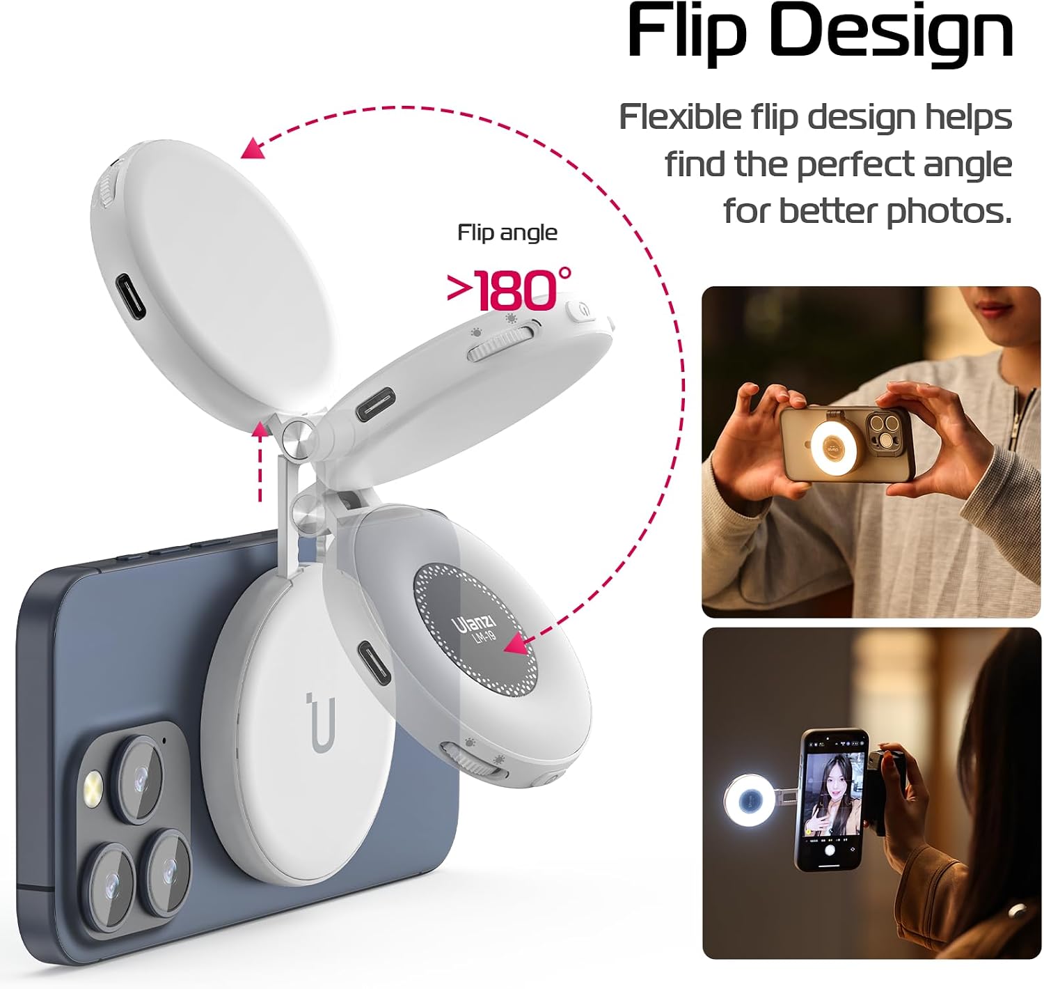 ILUMINADOR ULANZI MAGNETIC SELFIE LIGHT BLANCO COMPATIBLE CON MAGSAFE - 3