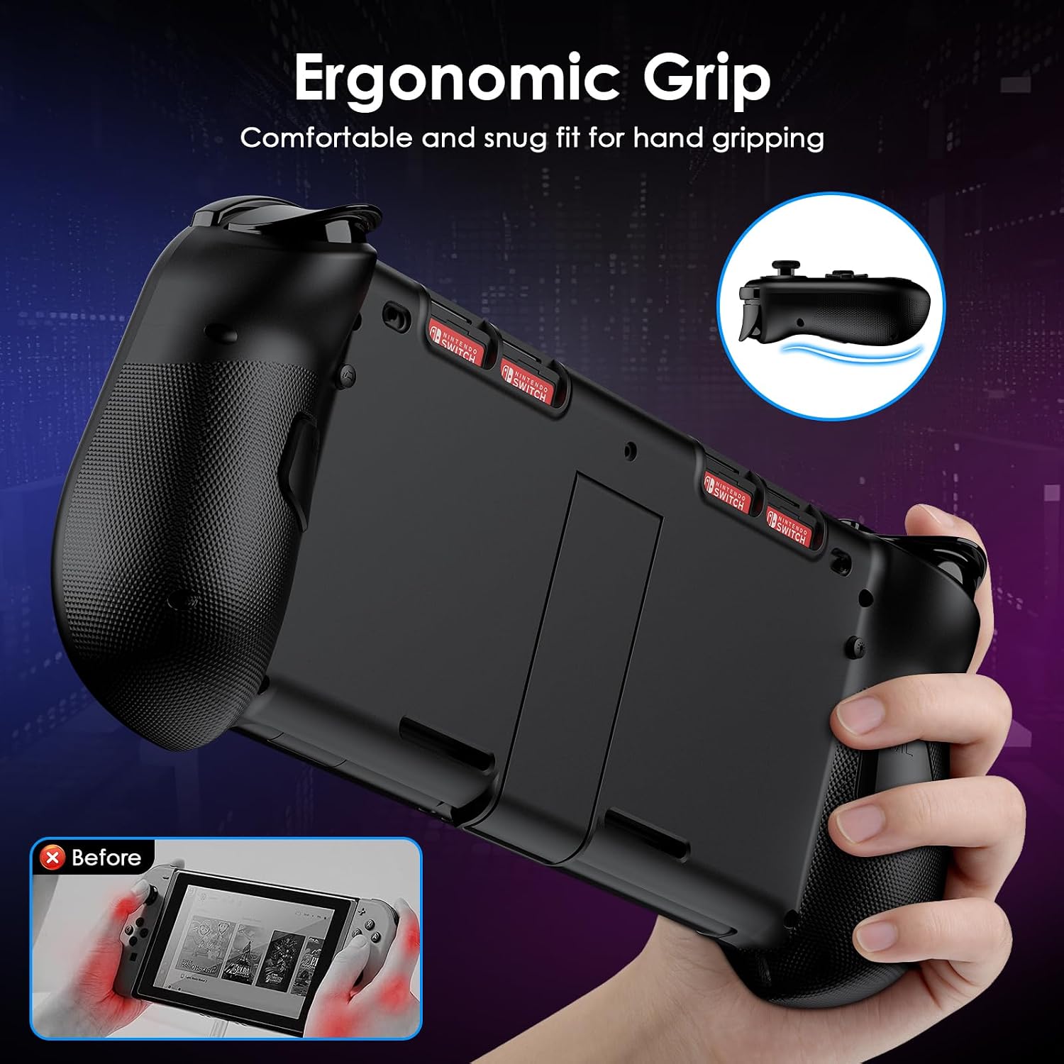 CONTROL INALÁMBRICO MOONAG PARA NINTENDO SWITCH CON GIROSCOPIO 6 EJES Y BATERÍA 1000MAH NEGRO - 4
