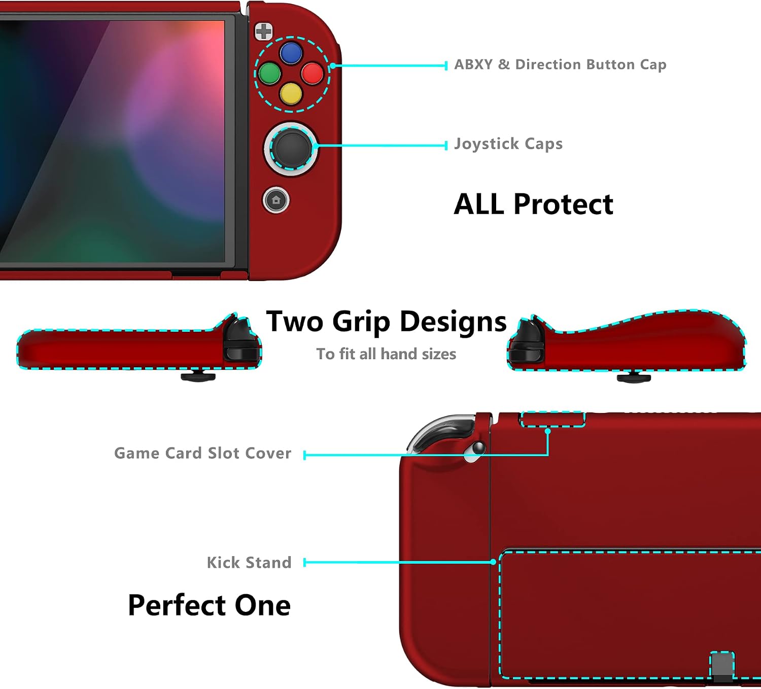 FUNDA PROTECTORA PLAYVITAL ALTERGRIPS PARA NINTENDO SWITCH OLED ROJO ESCARLATA - 3