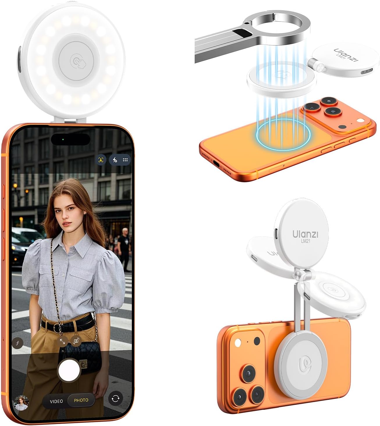 ILUMINADOR ULANZI LM21 DUAL SIDED MAGNÉTICO PARA SELFIES EN IPHONE/ANDROID BLANCO - 1