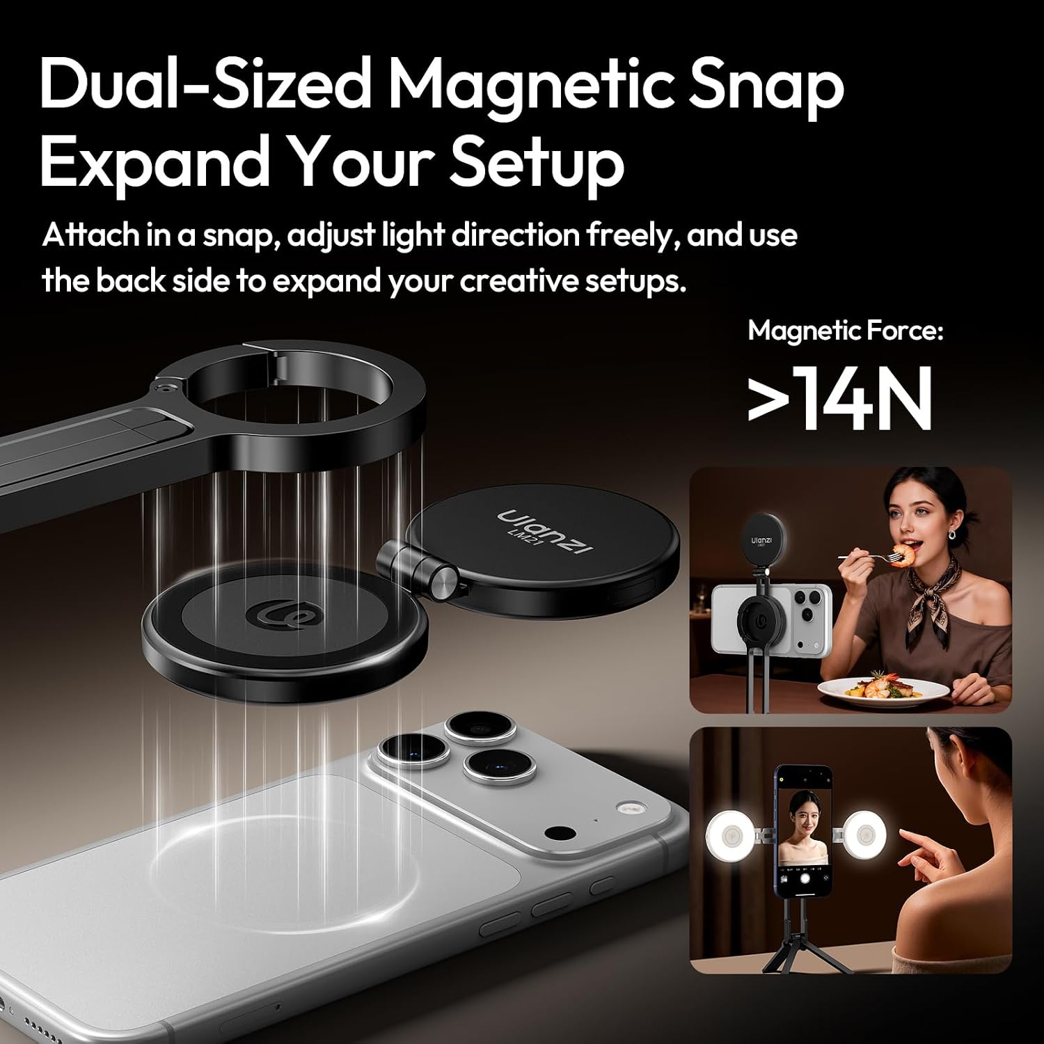 ILUMINADOR ULANZI LM21 DUAL SIDED MAGNÉTICO PARA SELFIES EN IPHONE/ANDROID BLANCO - 2