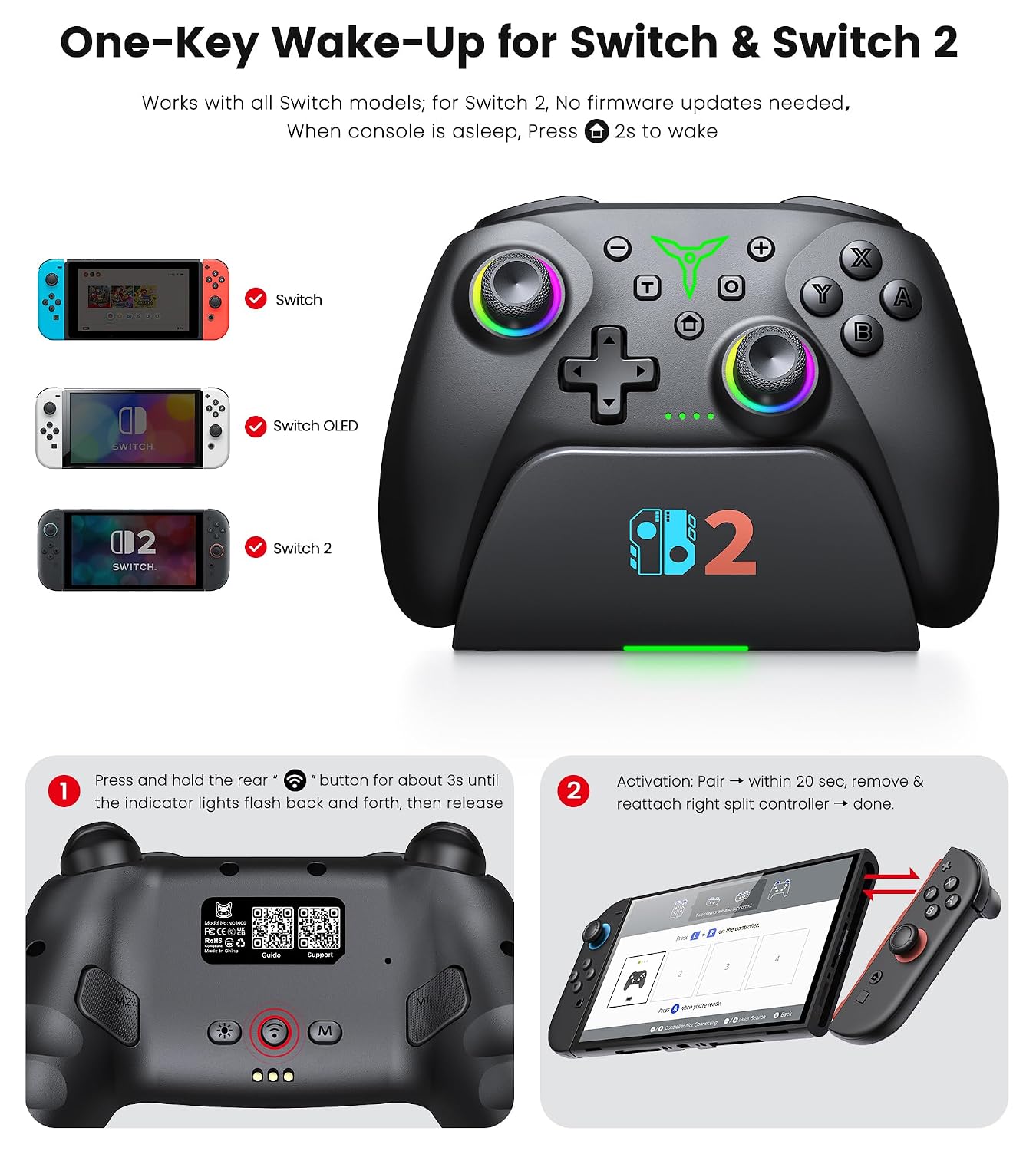 MANDO SPICAN SWITCH 2 PARA NINTENDO SWITCH 2/SWITCH/OLED/LITE CON BASE DE CARGA Y RGB - 2