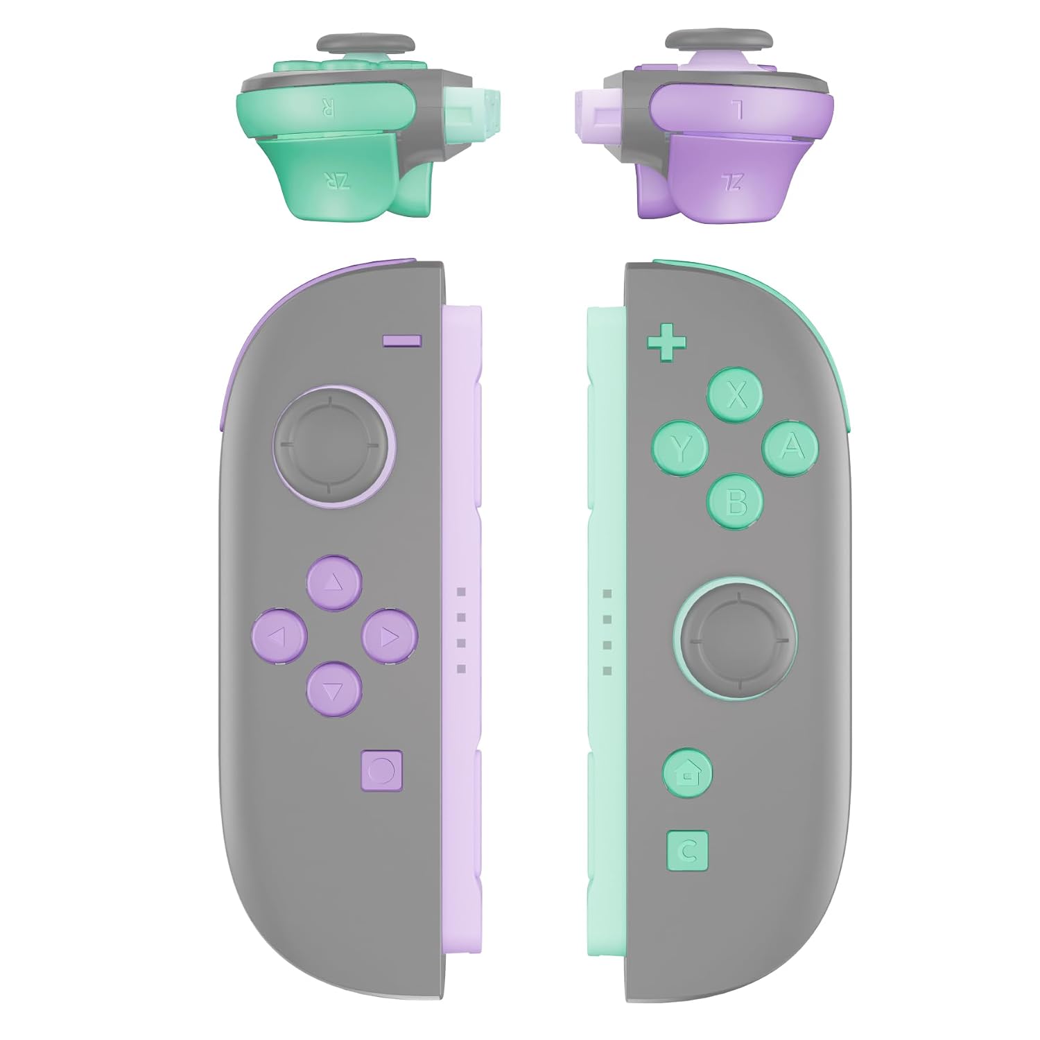 SET COMPLETO DE BOTONES REEMPLAZO EXTREMERATE PARA JOYCON 2 NINTENDO SWITCH MORADO Y VERDE - 1