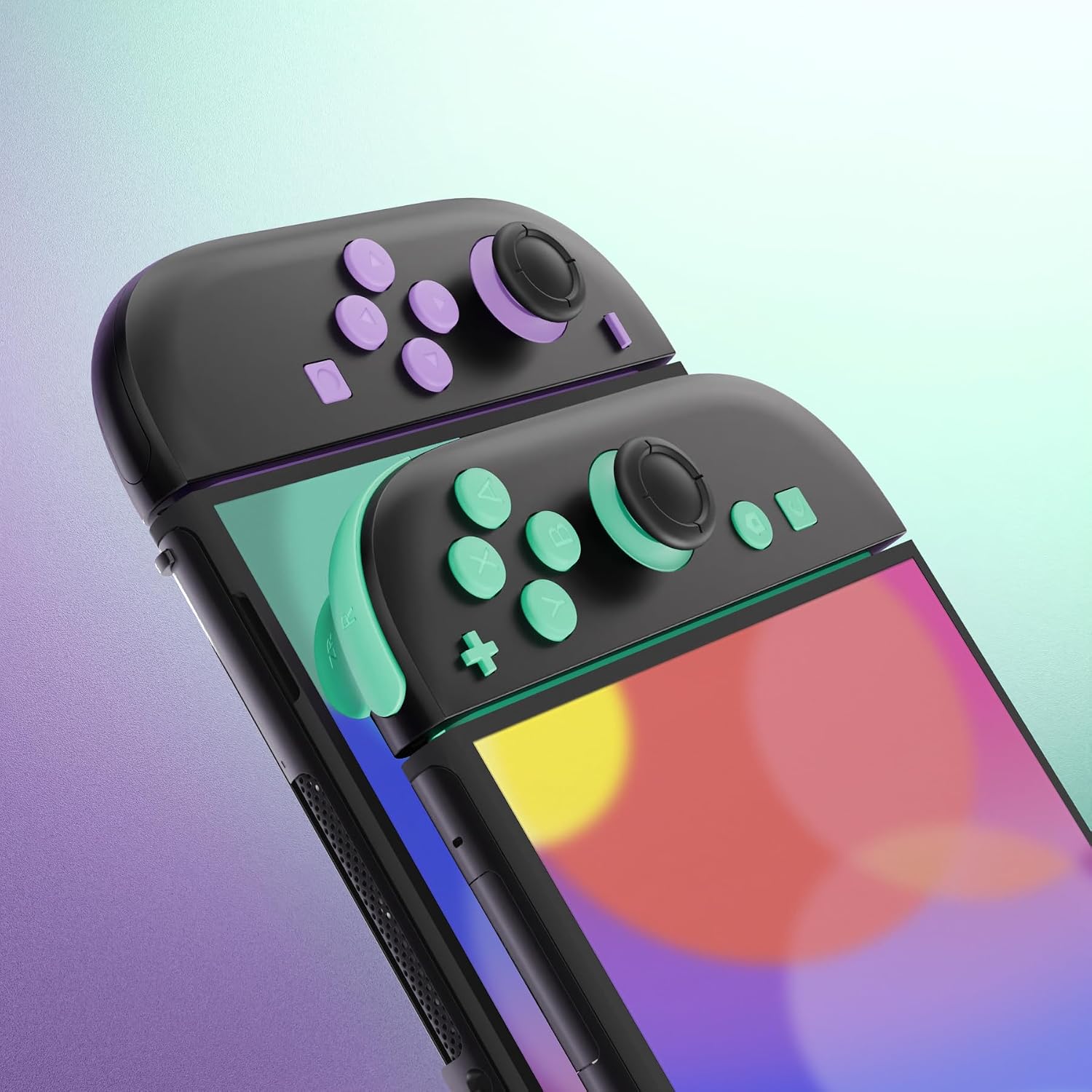 SET COMPLETO DE BOTONES REEMPLAZO EXTREMERATE PARA JOYCON 2 NINTENDO SWITCH MORADO Y VERDE - 5