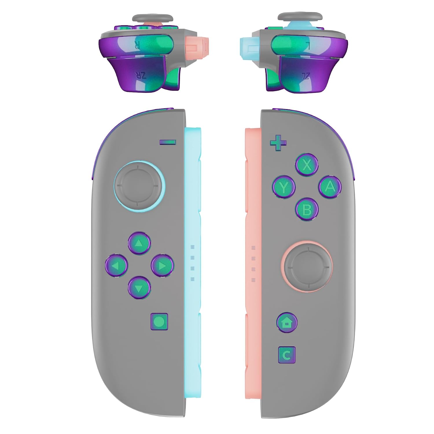 SET COMPLETO DE BOTONES REEMPLAZO EXTREMERATE PARA JOYCON 2 NINTENDO SWITCH 2 CHAMELEON VERDE PÚRPURA - 1