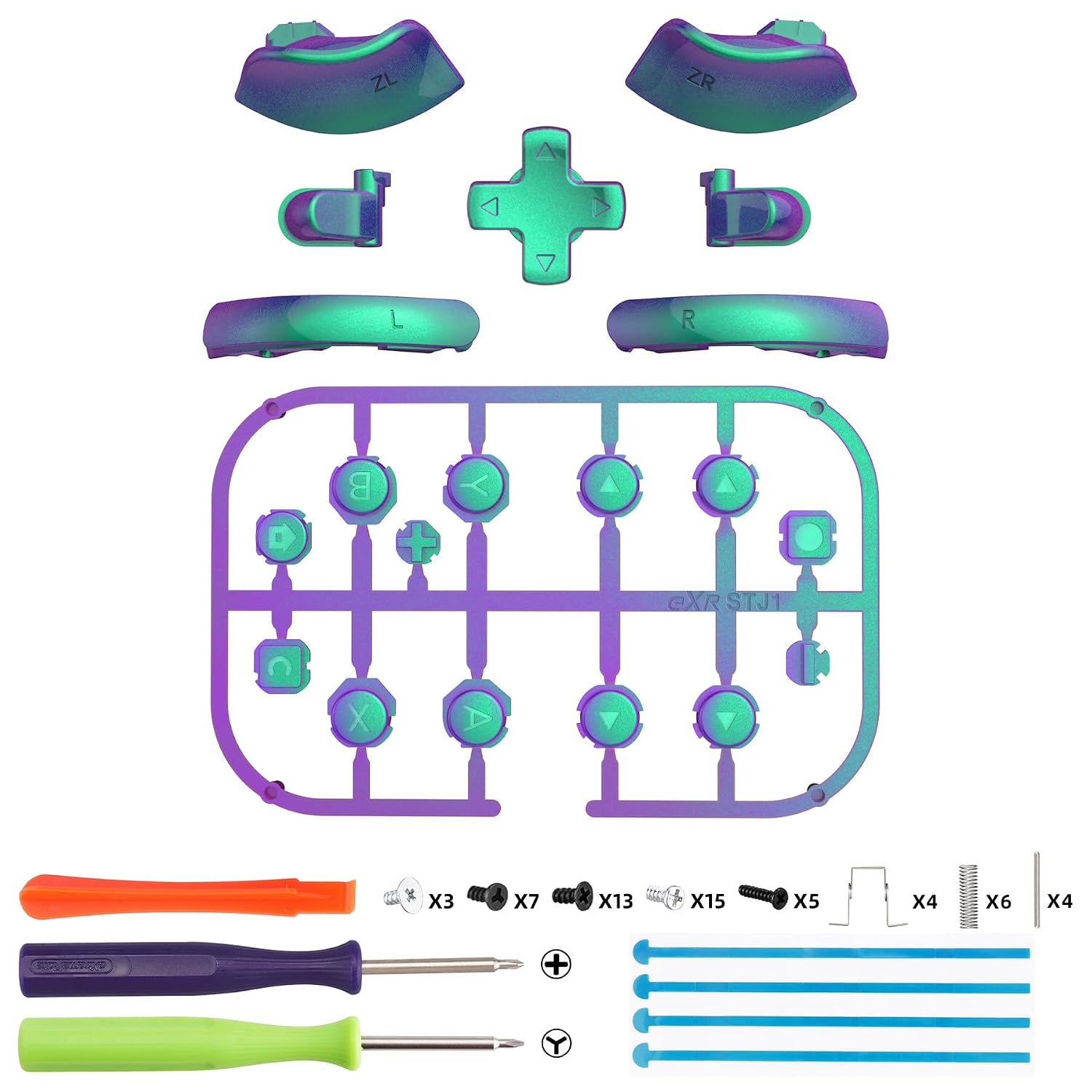 SET COMPLETO DE BOTONES REEMPLAZO EXTREMERATE PARA JOYCON 2 NINTENDO SWITCH 2 CHAMELEON VERDE PÚRPURA - 2