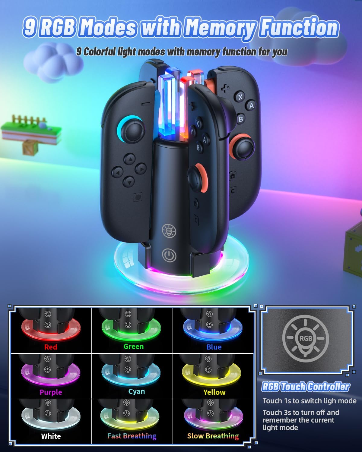 CARGADOR PARA CONTROLES NINTENDO SWITCH FASTSNAIL MATTE BLACK - 4