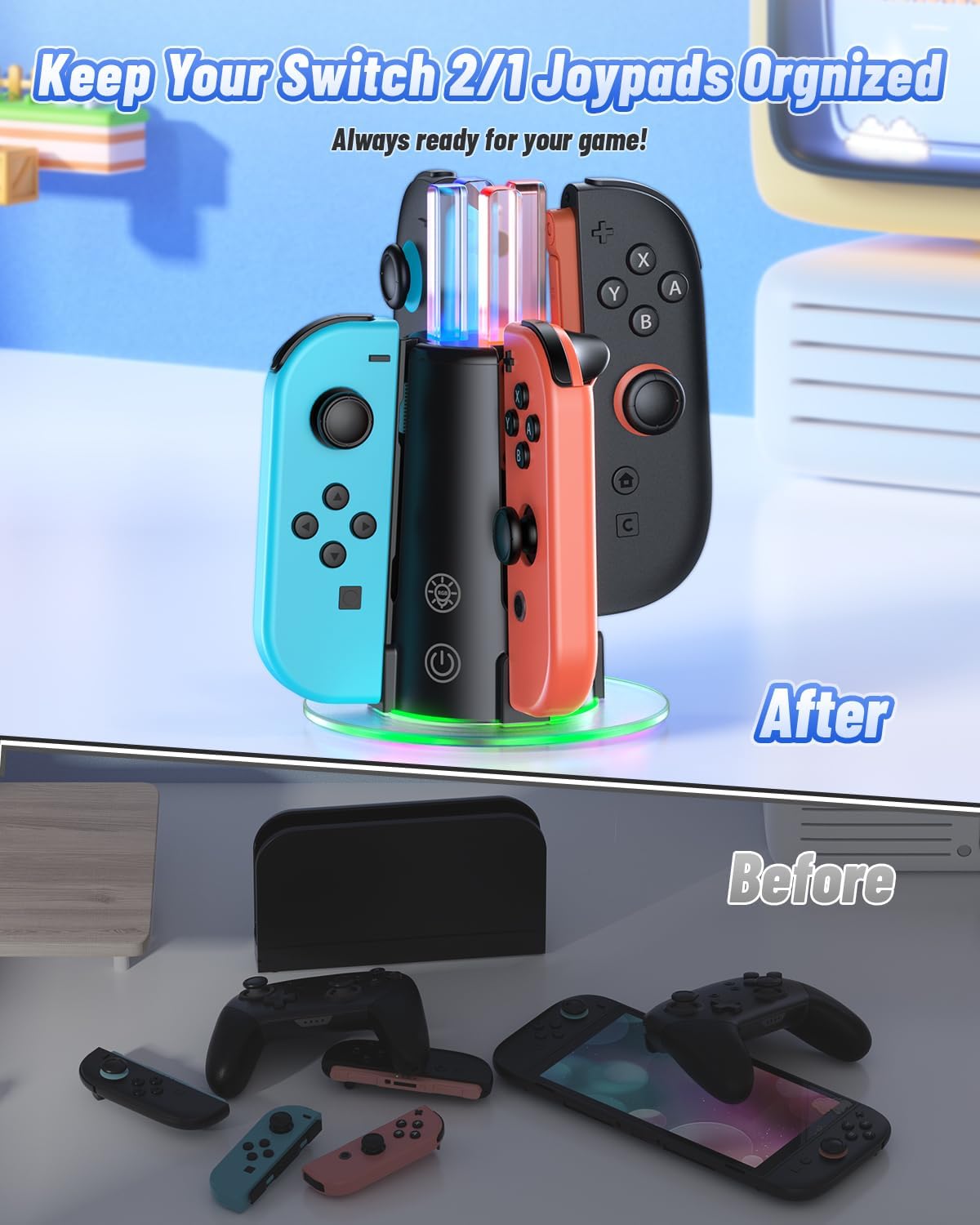 CARGADOR PARA CONTROLES NINTENDO SWITCH FASTSNAIL MATTE BLACK - 5