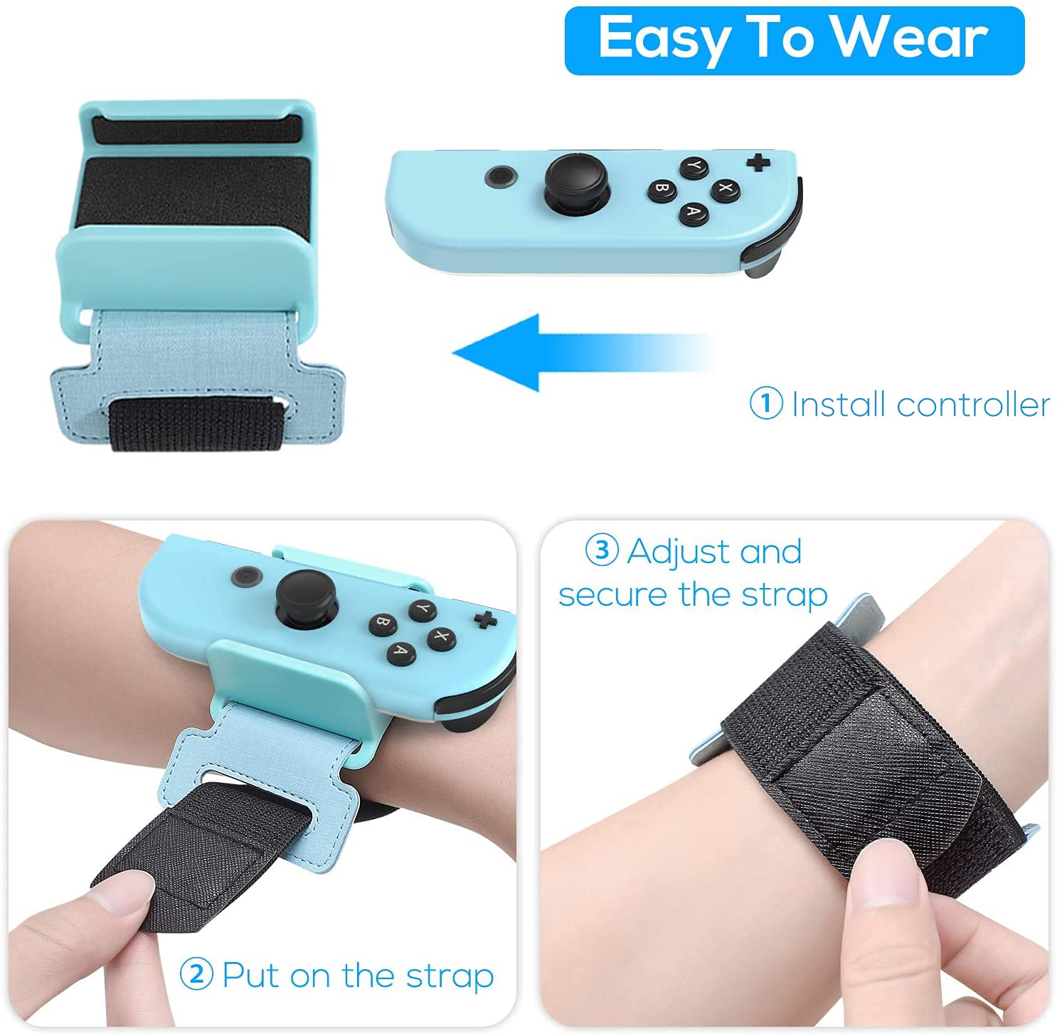 BRAZALETES PARA NINTENDO SWITCH FASTSNAIL PARA JUEGOS DE BAILE 2 UNIDADES VERDE Y AZUL - 5