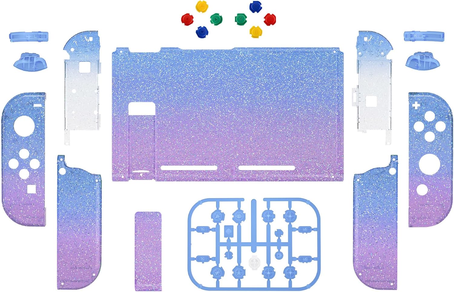 CARCASA Y BOTONES DE REEMPLAZO EXTREMERATE PARA NINTENDO SWITCH GLITTER GRADIENT TRANSLUCENT BLUEBELL - 2