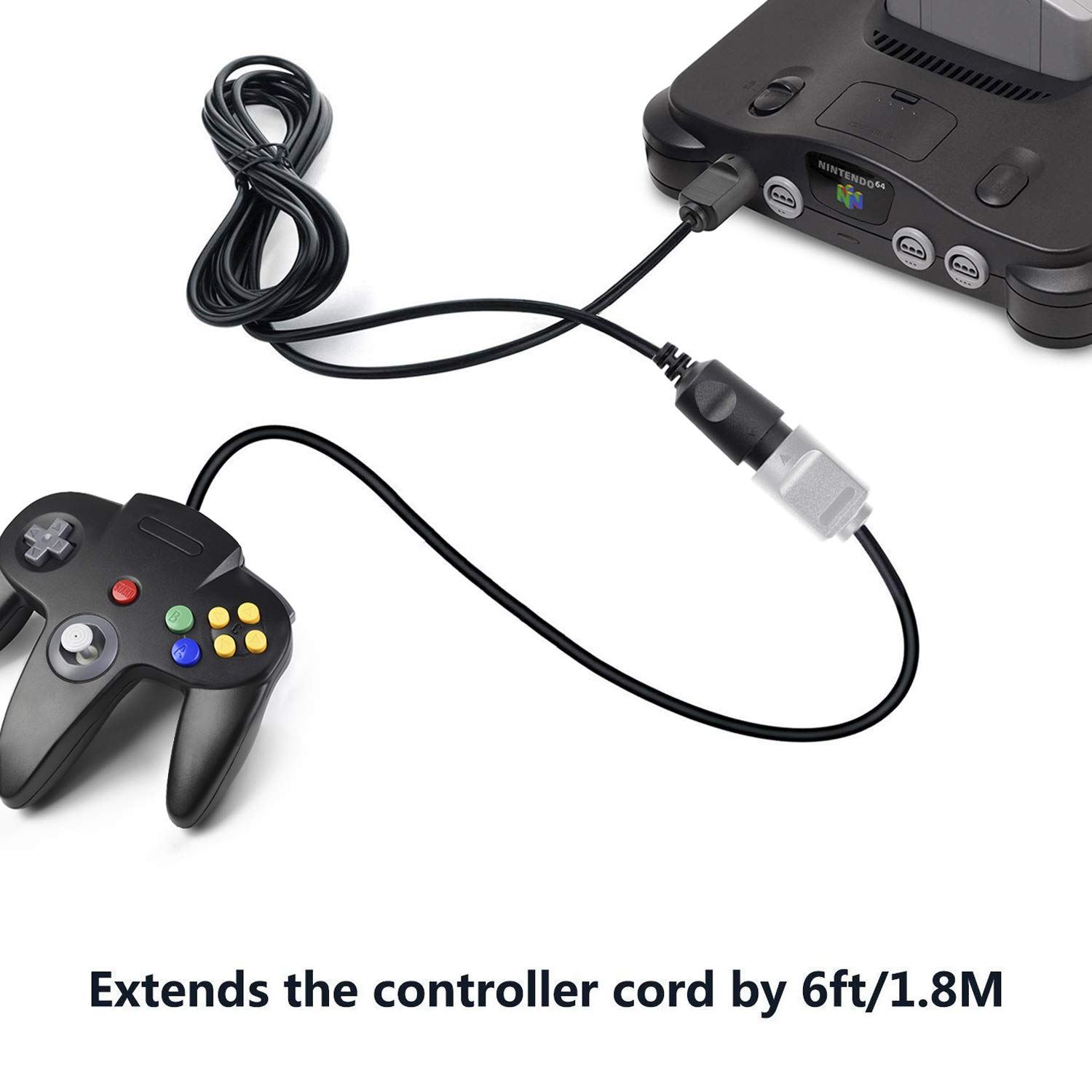 CONTROLADORES CON CABLE MIADORE CLASSIC 64 PARA CONSOLA N64 2 UNIDADES CON 2 CABLES DE EXTENSIÓN 1.8 M AMARILLO Y NEGRO - 5