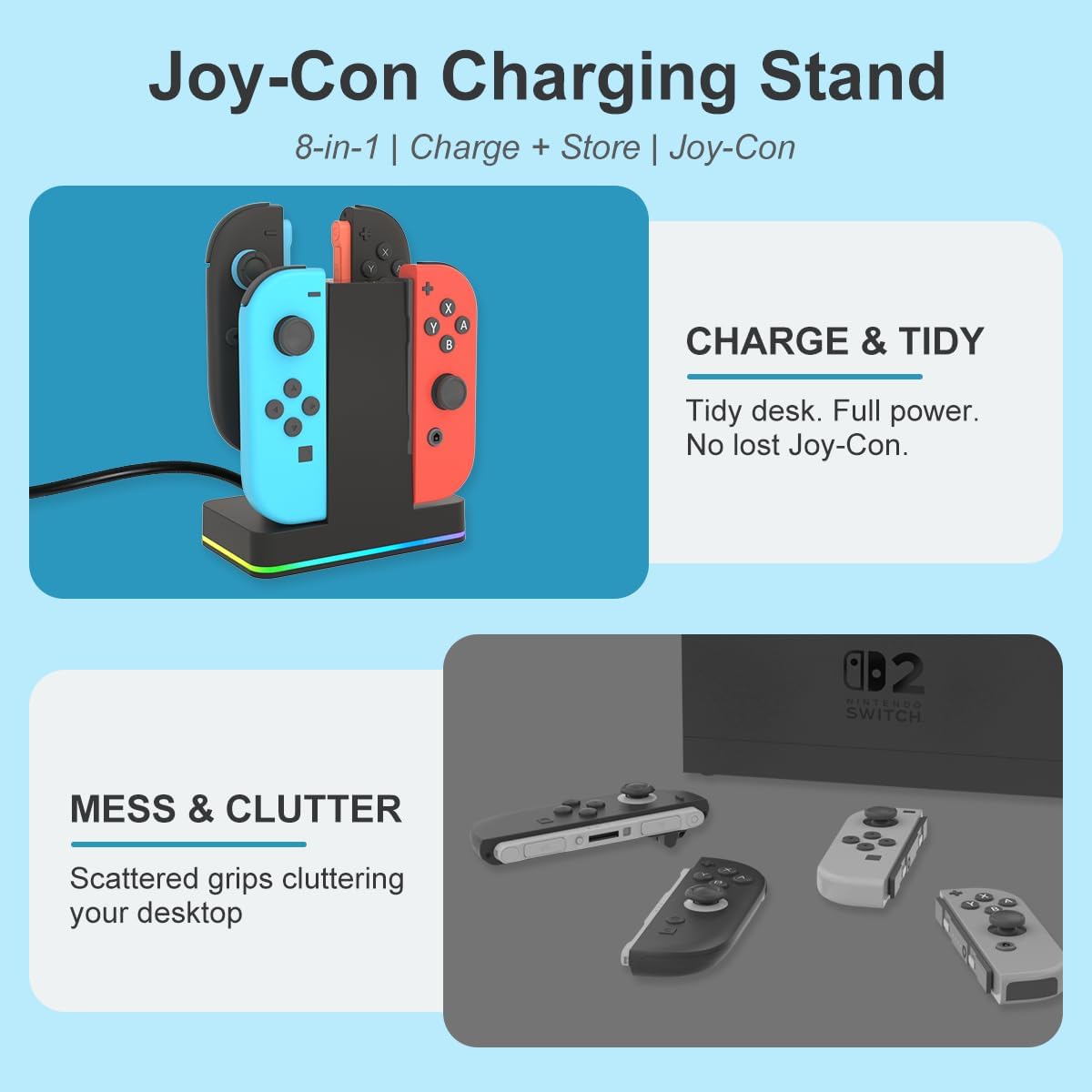 BASE DE CARGA PARA JOYCON PURBHE PARA NINTENDO SWITCH 1 Y 2 - 3
