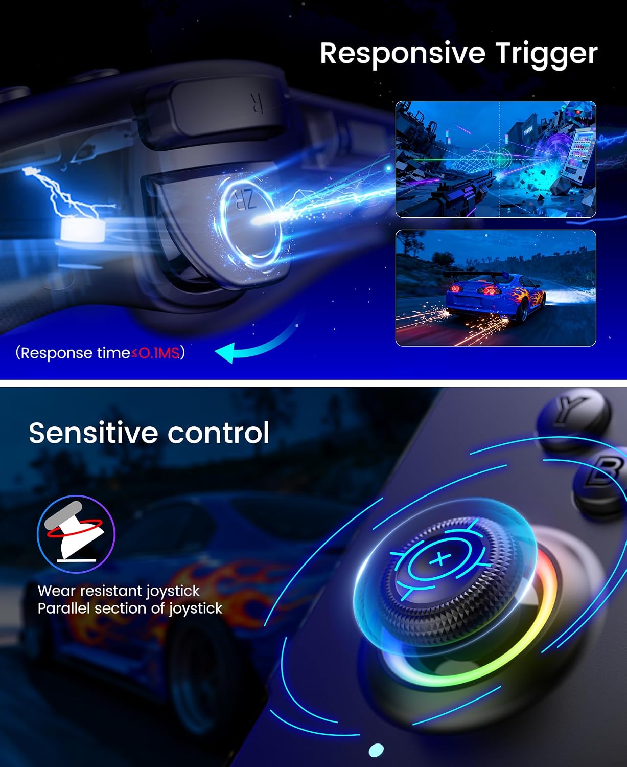 CONTROL INALÁMBRICO SPICAN PARA NINTENDO SWITCH CON LUZ RGB Y BATERÍA 1000MAH - 4