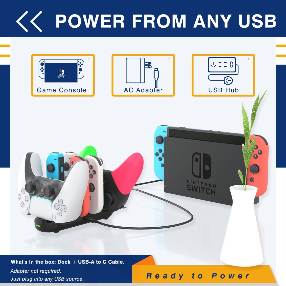 CARGADOR PARA CONTROLES SWITCH Y PS5 PURBHE 80CM - 2