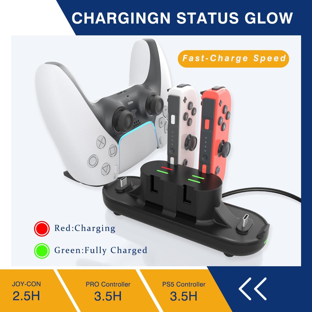 CARGADOR PARA CONTROLES SWITCH Y PS5 PURBHE 80CM - 3