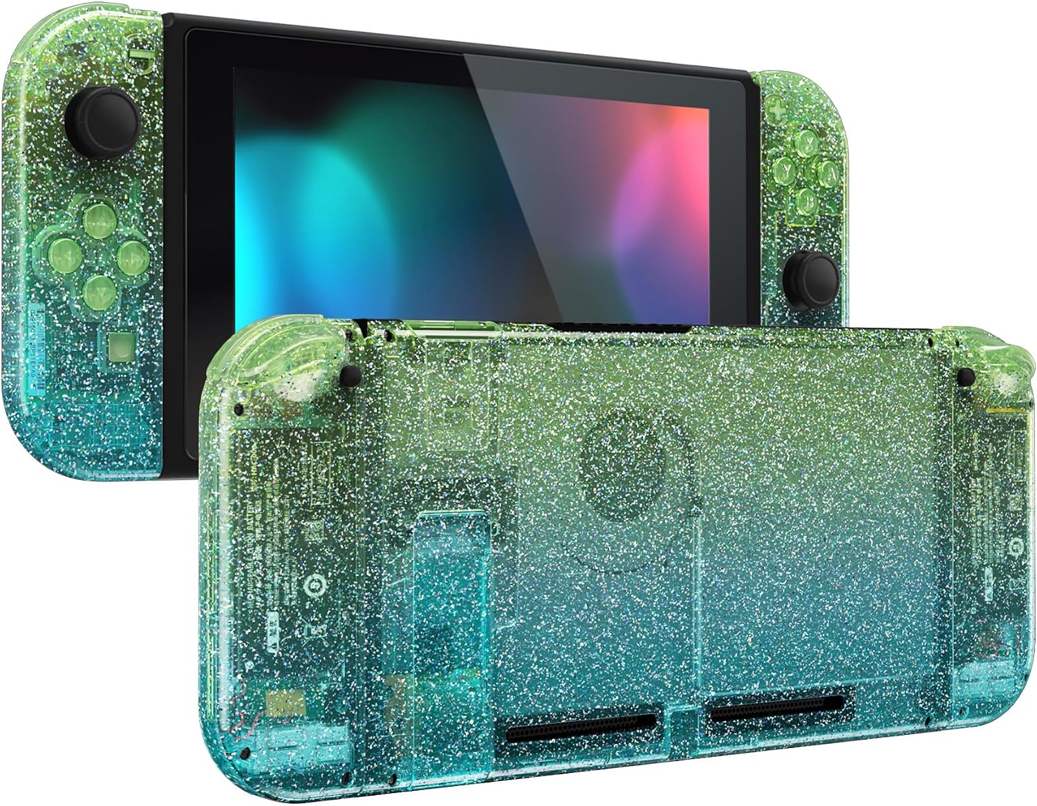 CARCASA Y BOTONES EXTREMERATE PARA NINTENDO SWITCH GLITTER VERDE AZUL - 1