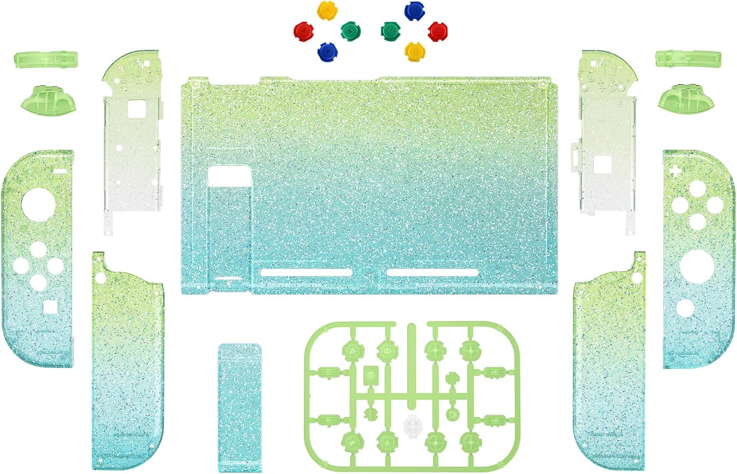 CARCASA Y BOTONES EXTREMERATE PARA NINTENDO SWITCH GLITTER VERDE AZUL - 2