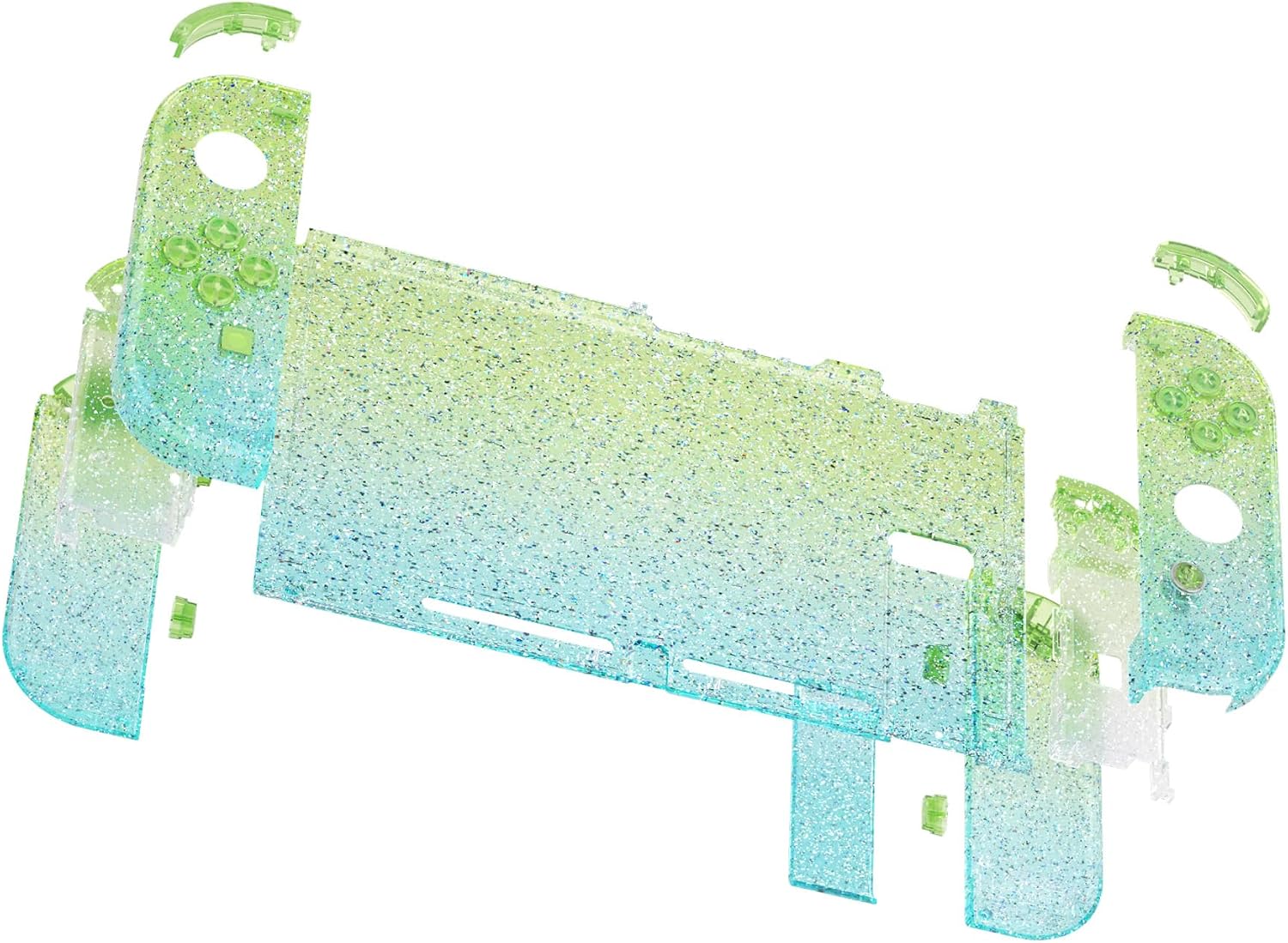 CARCASA Y BOTONES EXTREMERATE PARA NINTENDO SWITCH GLITTER VERDE AZUL - 4