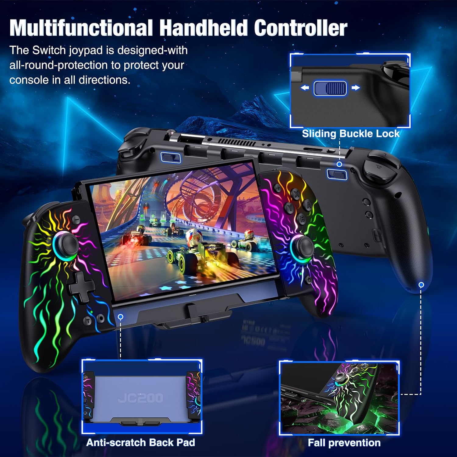 CONTROL INALÁMBRICO SPICAN SWITCH BLACK-SPARK VORTEX CON JOYSTICK HALL EFFECT Y LUCES RGB - 5