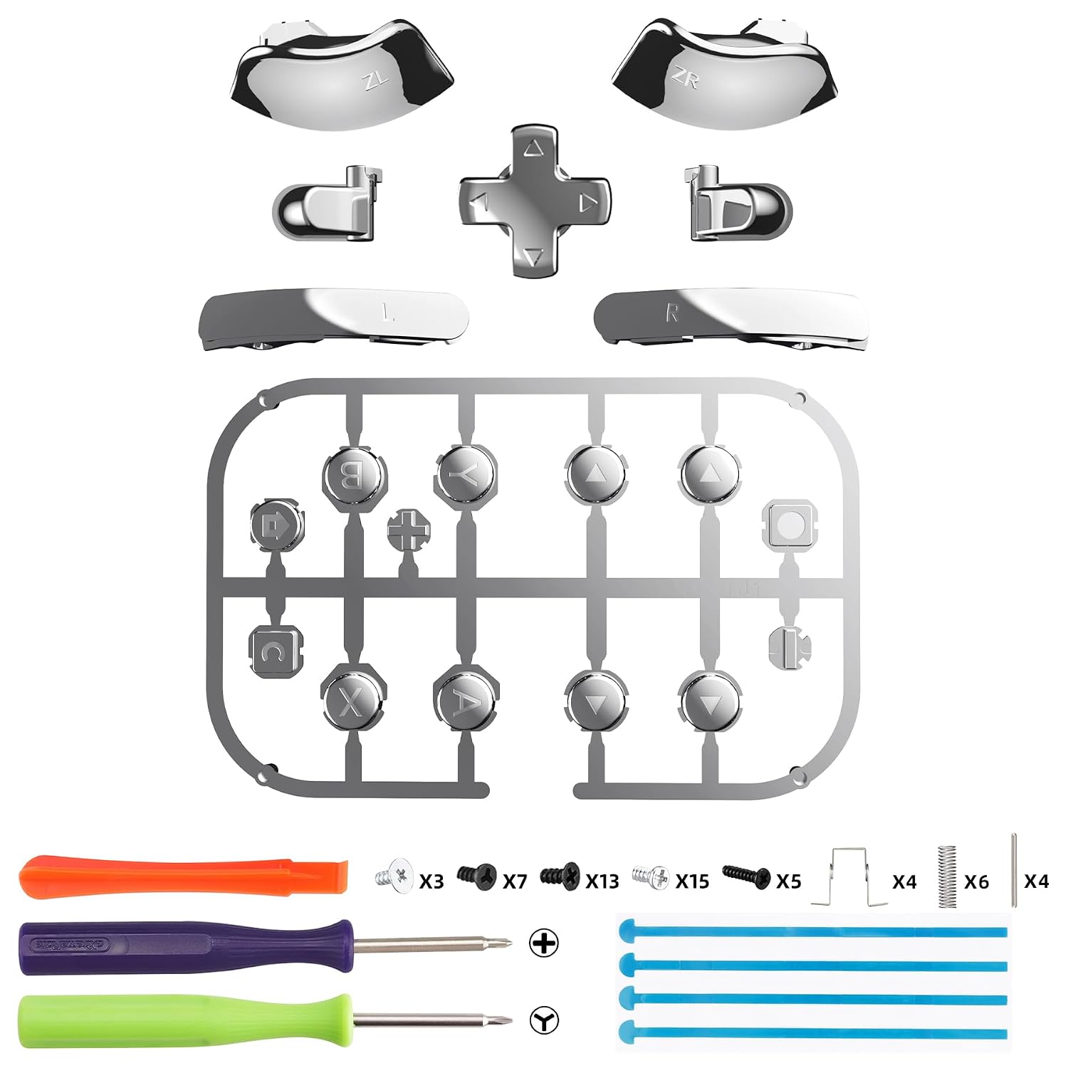 SET COMPLETO DE BOTONES DE REEMPLAZO EXTREMERATE PARA JOYCON 2 NINTENDO SWITCH 2 CROMO PLATEADO - 2