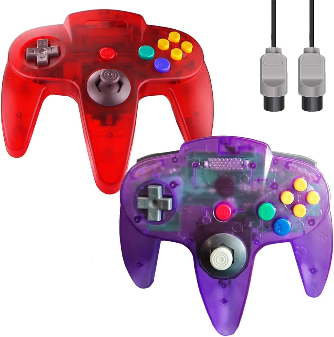 CONTROL CLÁSICO ZEROSTORY PARA N64 CON CABLE ROJO Y PÚRPURA TRANSPARENTE - 1