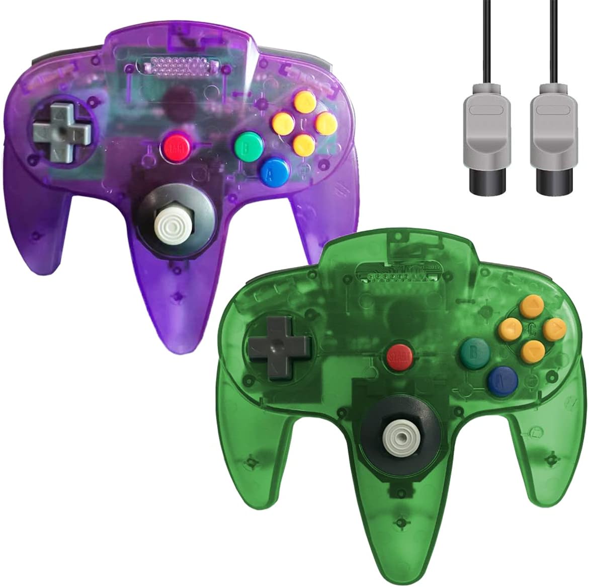 CONTROL CLÁSICO ZEROSTORY PARA N64 CON CABLE VERDE Y PÚRPURA TRANSPARENTE - 1