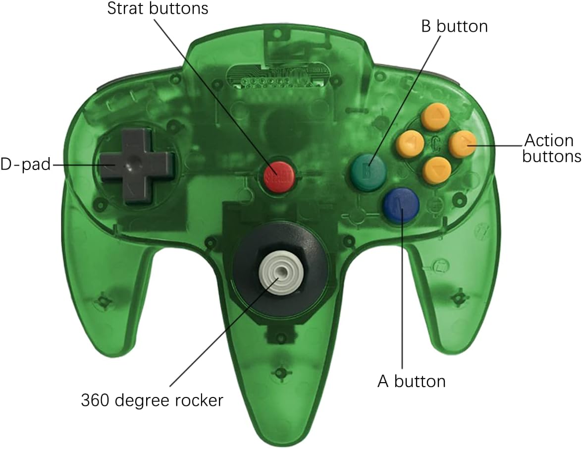 CONTROL CLÁSICO ZEROSTORY PARA N64 CON CABLE VERDE Y PÚRPURA TRANSPARENTE - 2