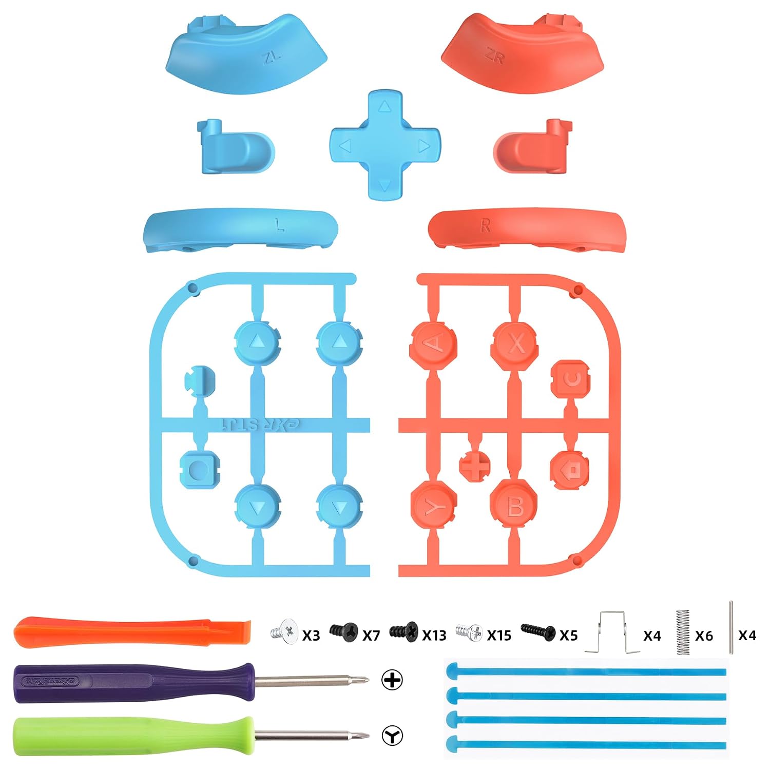 SET COMPLETO DE BOTONES DE REEMPLAZO EXTREMERATE PARA JOYCON 2 NINTENDO SWITCH 2 AZUL Y NARANJA - 2