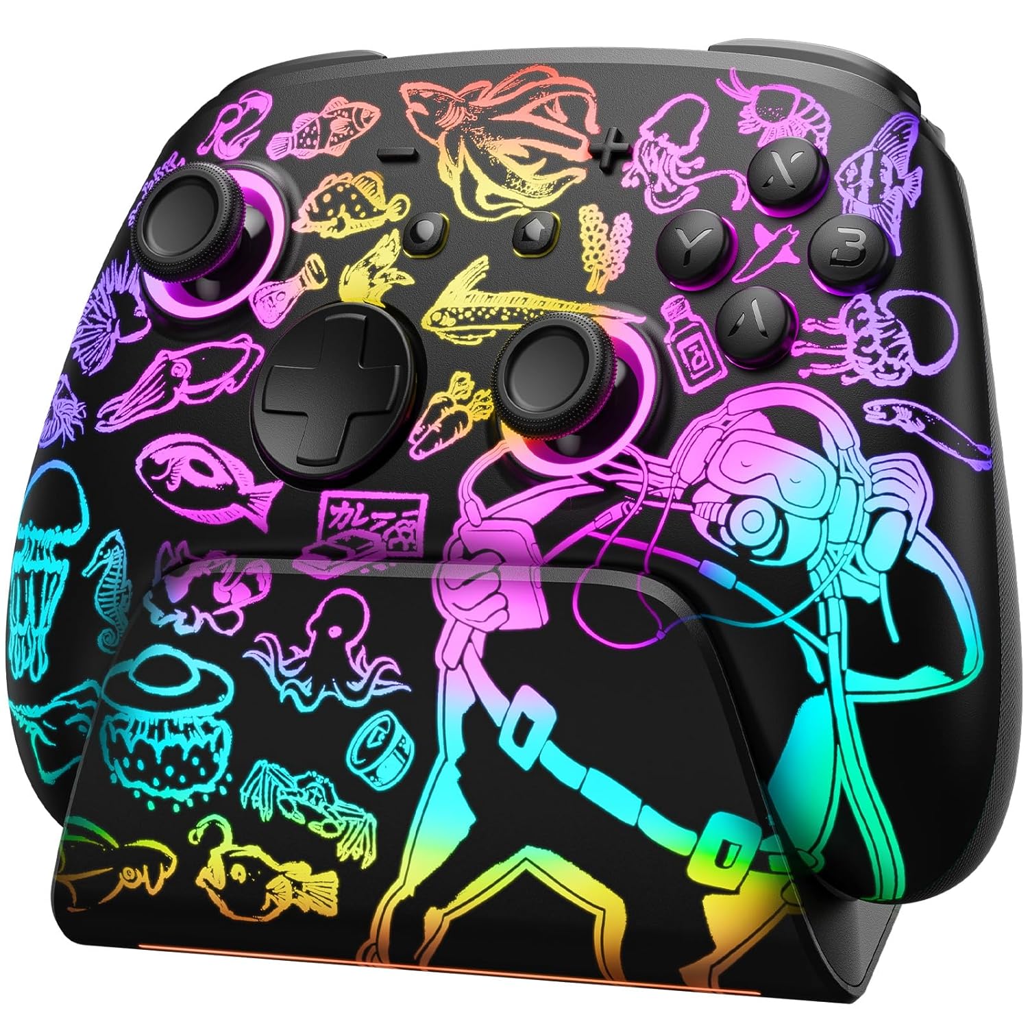 MANDO SWITCH 2 PRO FUNLAB X DAVE THE DIVER PÚRPURA CON DOCK DE CARGA - 1