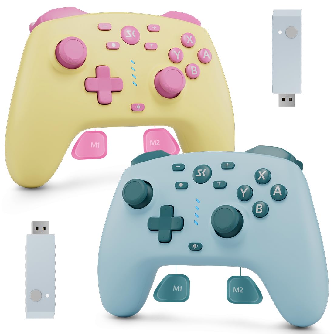 MANDO INALÁMBRICO KUJIAN PARA SWITCH/SWITCH 2/OLED/LITE AMARILLO Y AZUL LAGO - 1
