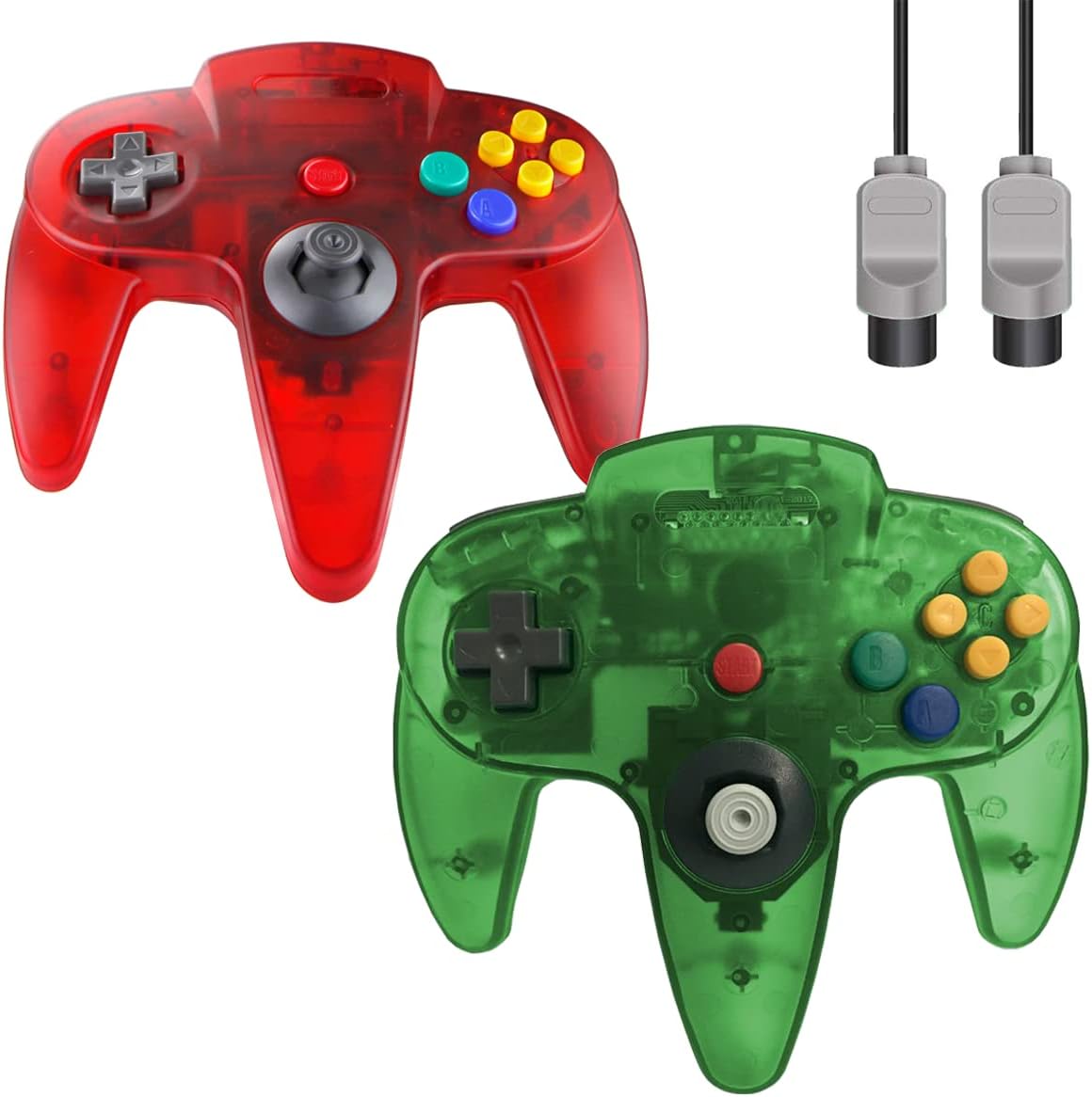 CONTROL CLÁSICO ZEROSTORY PARA N64 CON CABLE TRANSPARENTE ROJO Y VERDE - 1