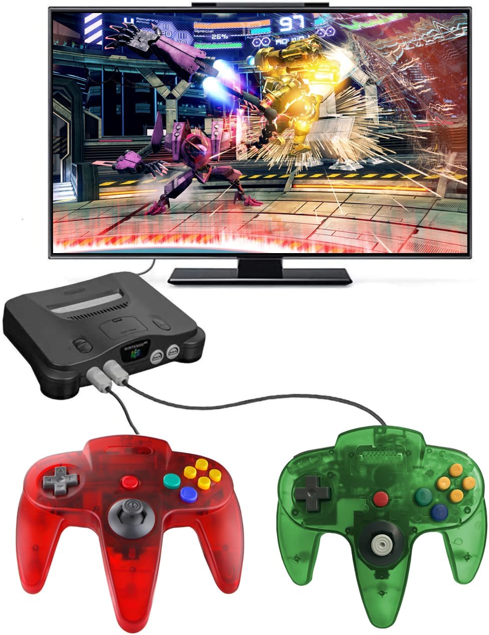CONTROL CLÁSICO ZEROSTORY PARA N64 CON CABLE TRANSPARENTE ROJO Y VERDE - 5