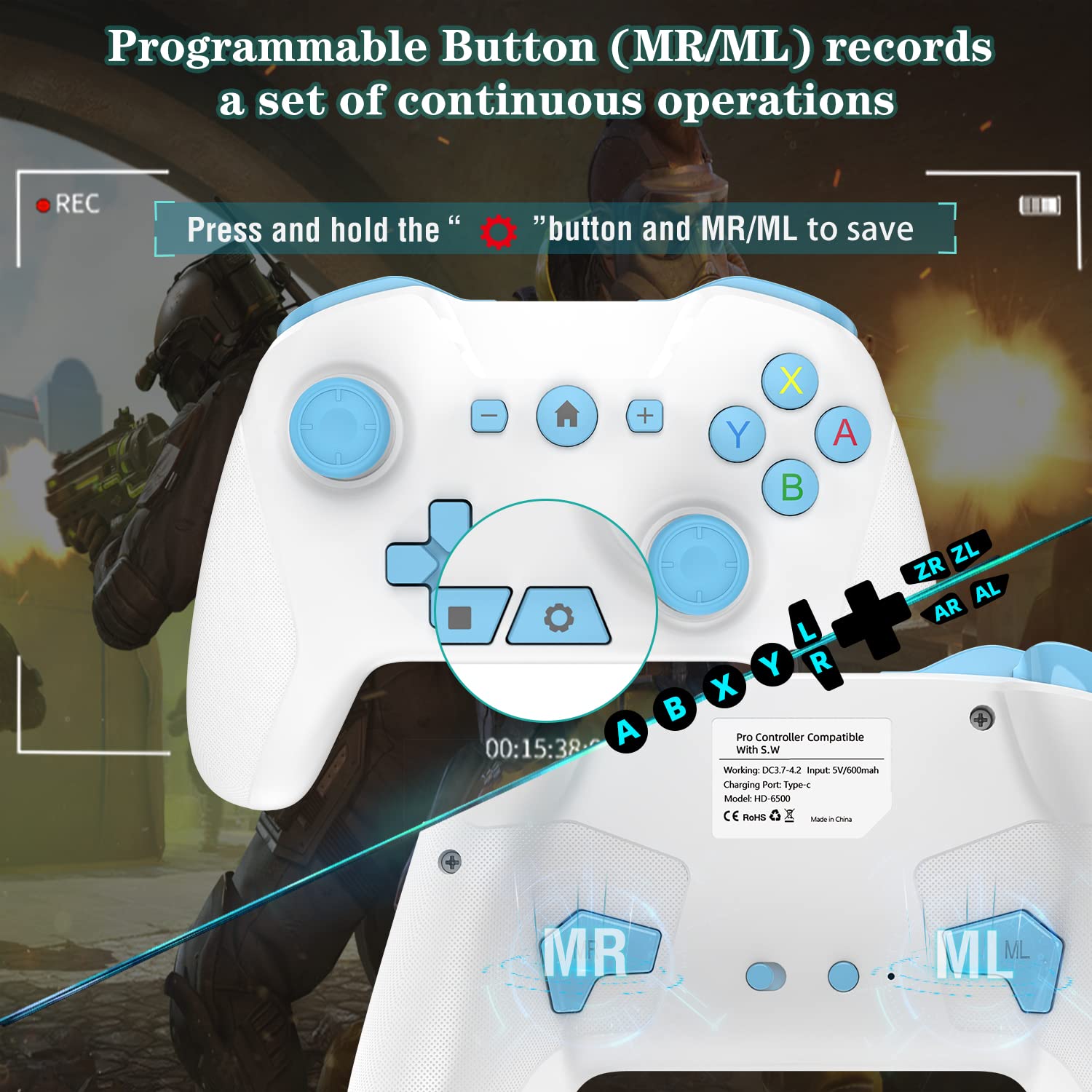 CONTROL BLUETOOTH UNIHOW PARA SWITCH/MAC/PC/ANDROID/IOS CON TURBO Y GIROSCOPIO 6 EJES - 4