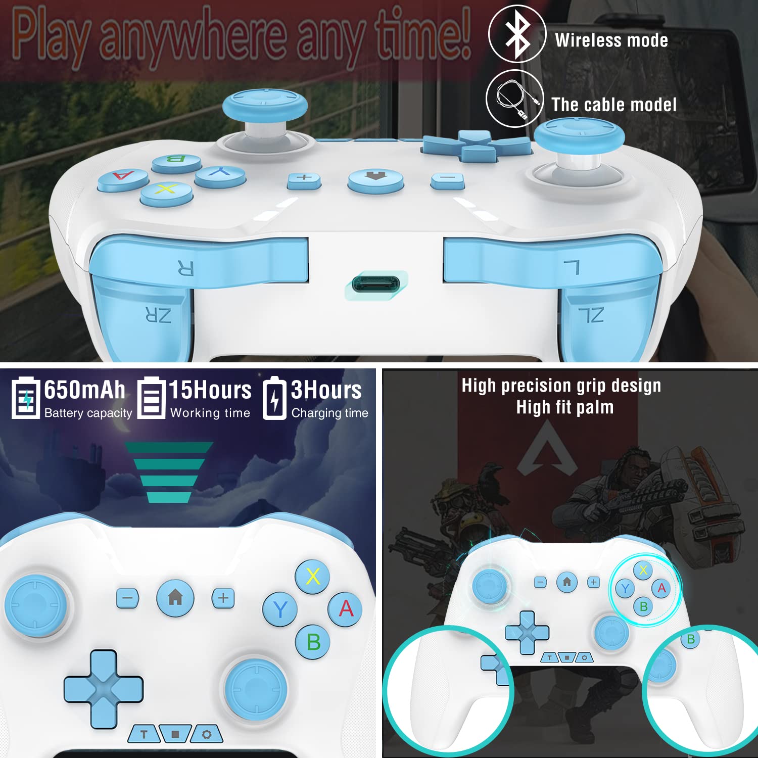 CONTROL BLUETOOTH UNIHOW PARA SWITCH/MAC/PC/ANDROID/IOS CON TURBO Y GIROSCOPIO 6 EJES - 5