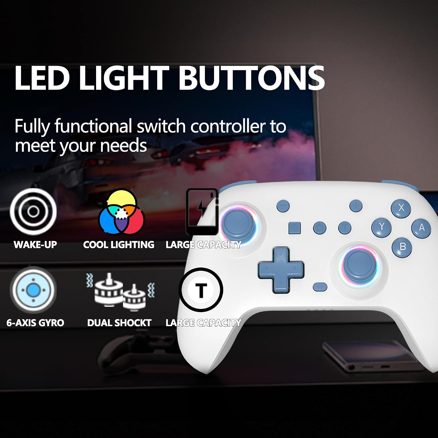 MANDO SZYUYU SWITCH PRO INALÁMBRICO CON LUCES LED PARA NINTENDO SWITCH, SWITCH OLED, SWITCH LITE Y PC - 2