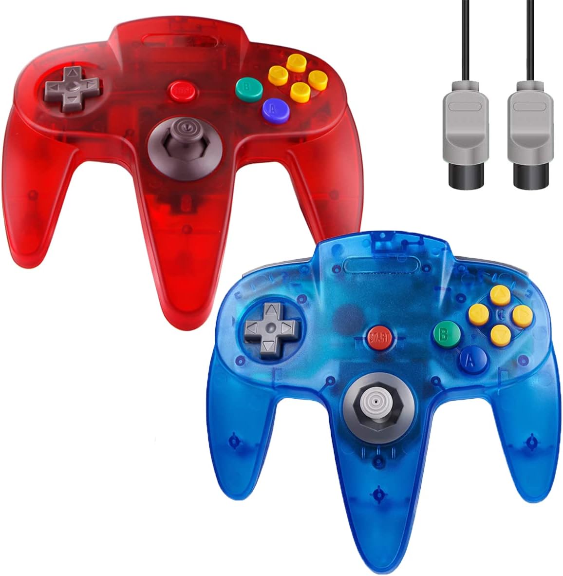 CONTROL CLÁSICO ZEROSTORY N64 CON CABLE TRANSPARENTE ROJO Y AZUL - 1