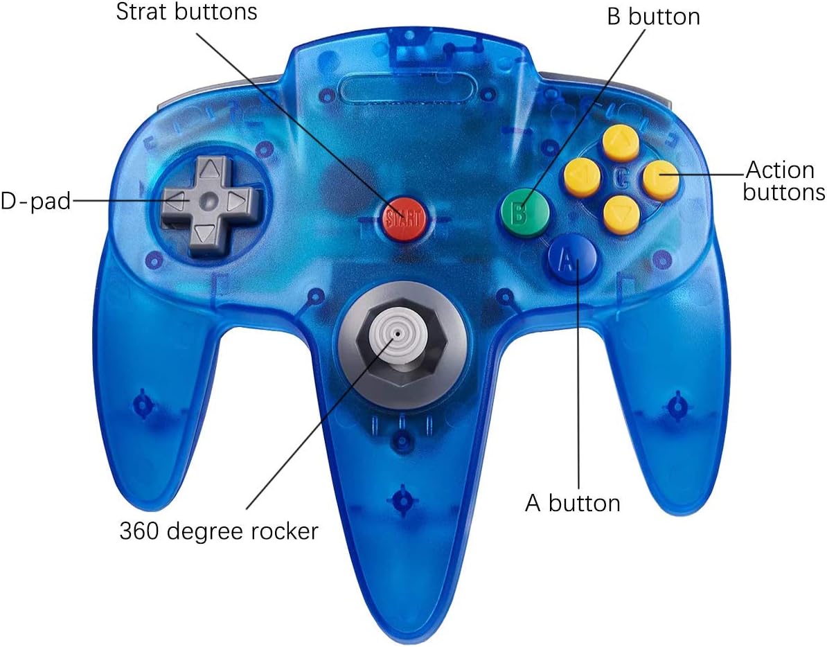 CONTROL CLÁSICO ZEROSTORY N64 CON CABLE TRANSPARENTE ROJO Y AZUL - 2